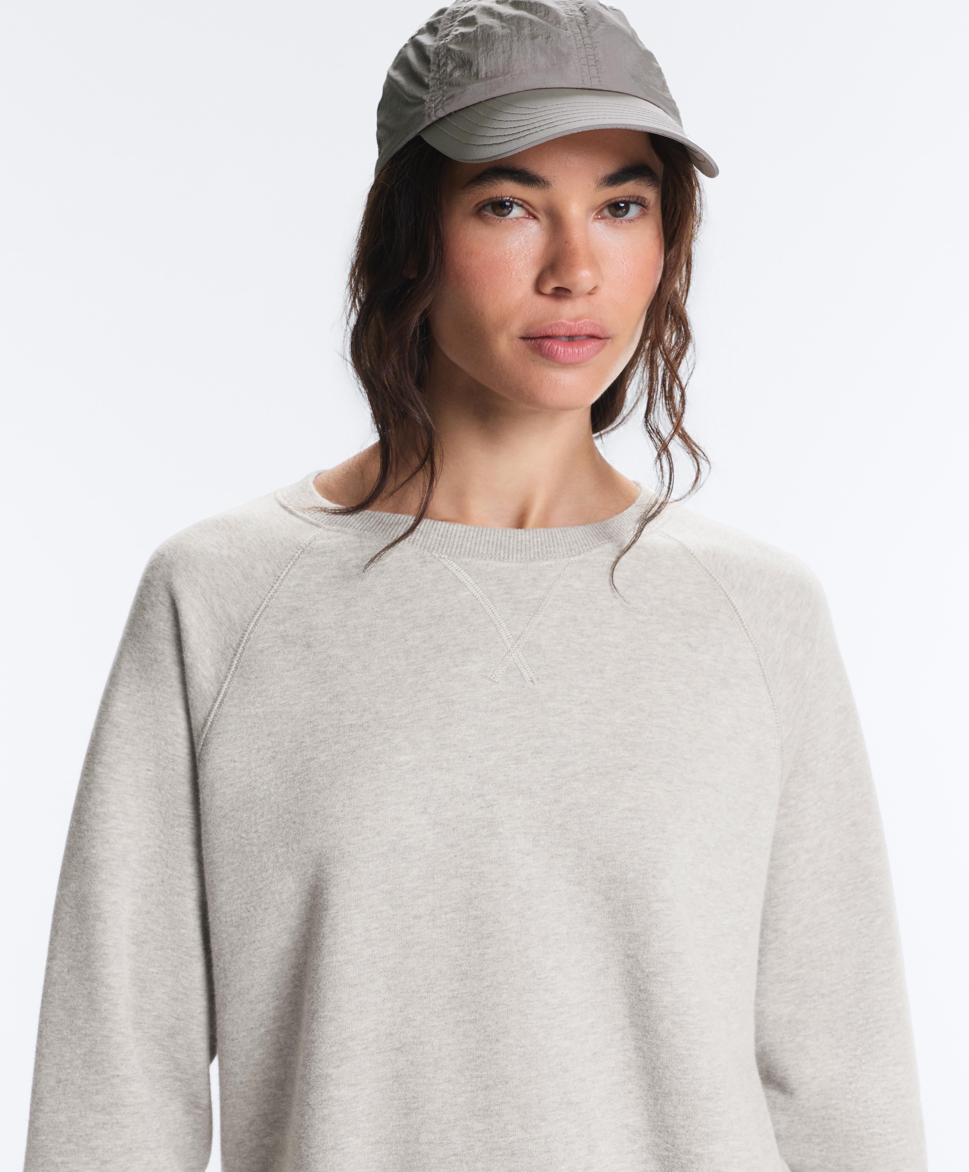 Cotton-blend fleece round neck sweatshirt — MID-GREY MELANGE