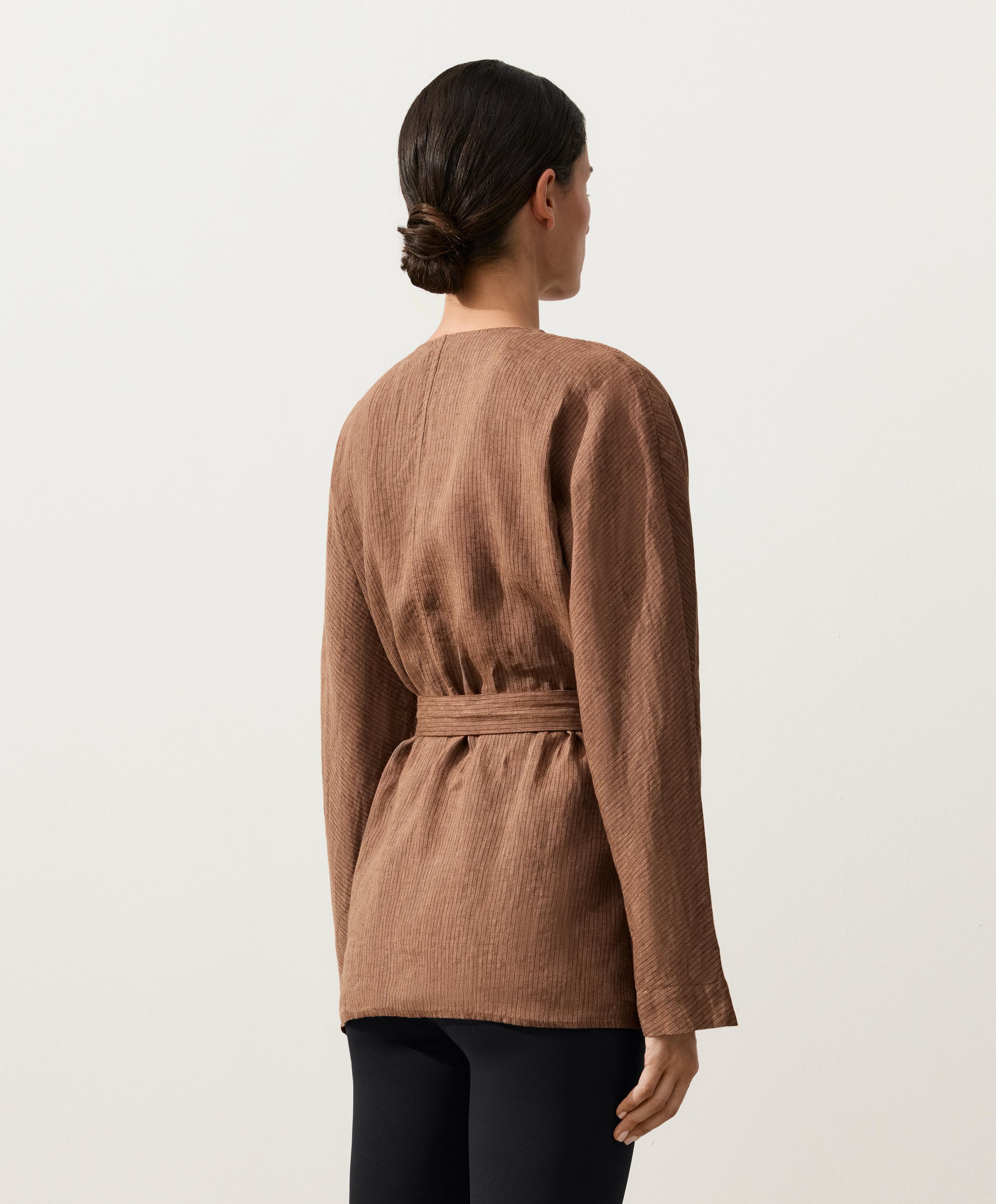 Striped 100% linen kimono shirt — TAN MELANGE
