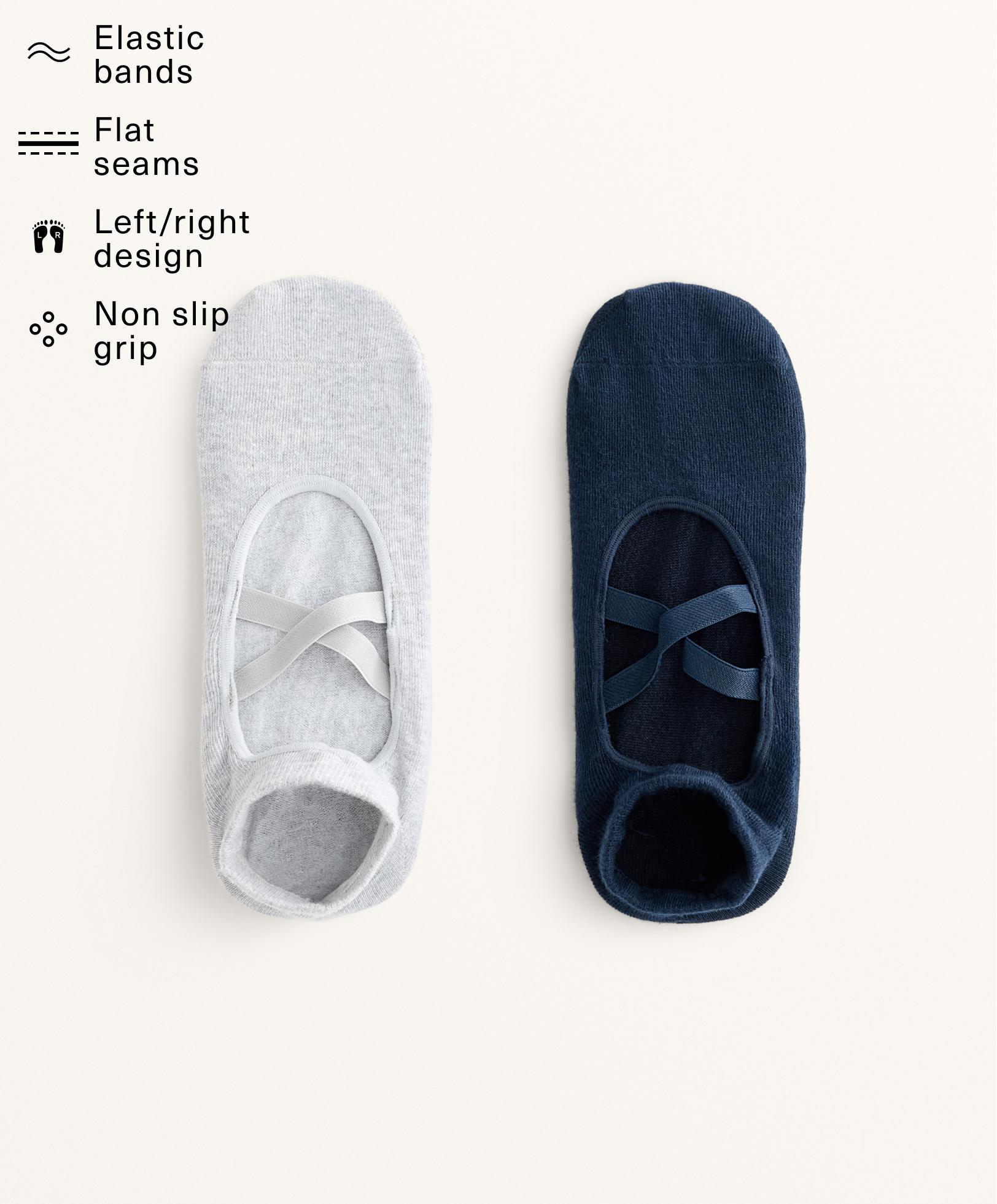 2 pairs of cotton blend yoga and Pilates socks with crossover straps