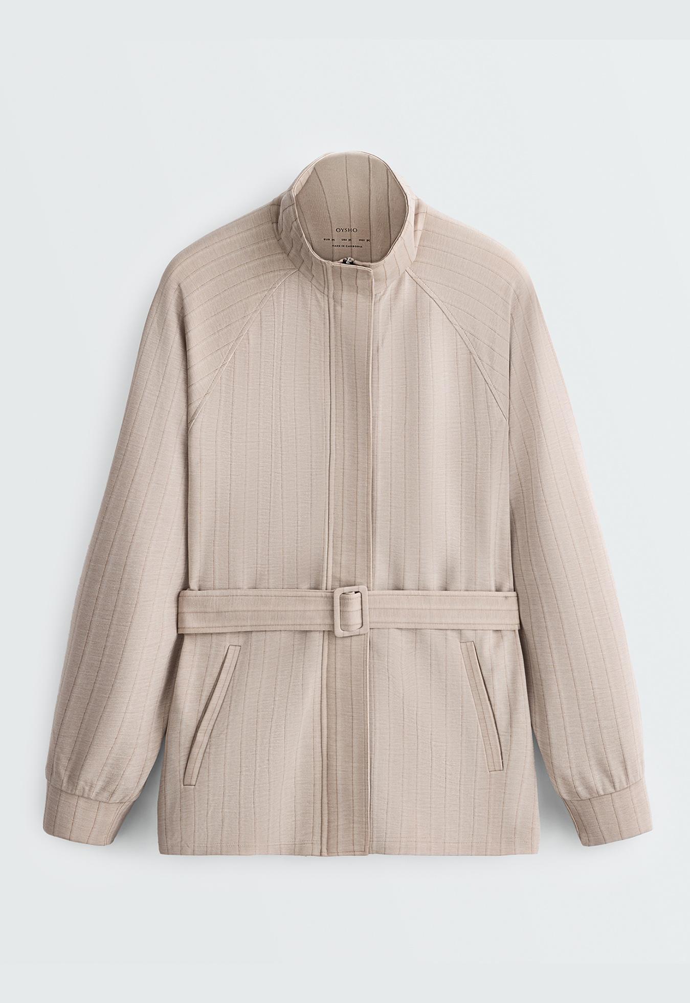 Striped soft-touch belted jacket — SOFT MINK