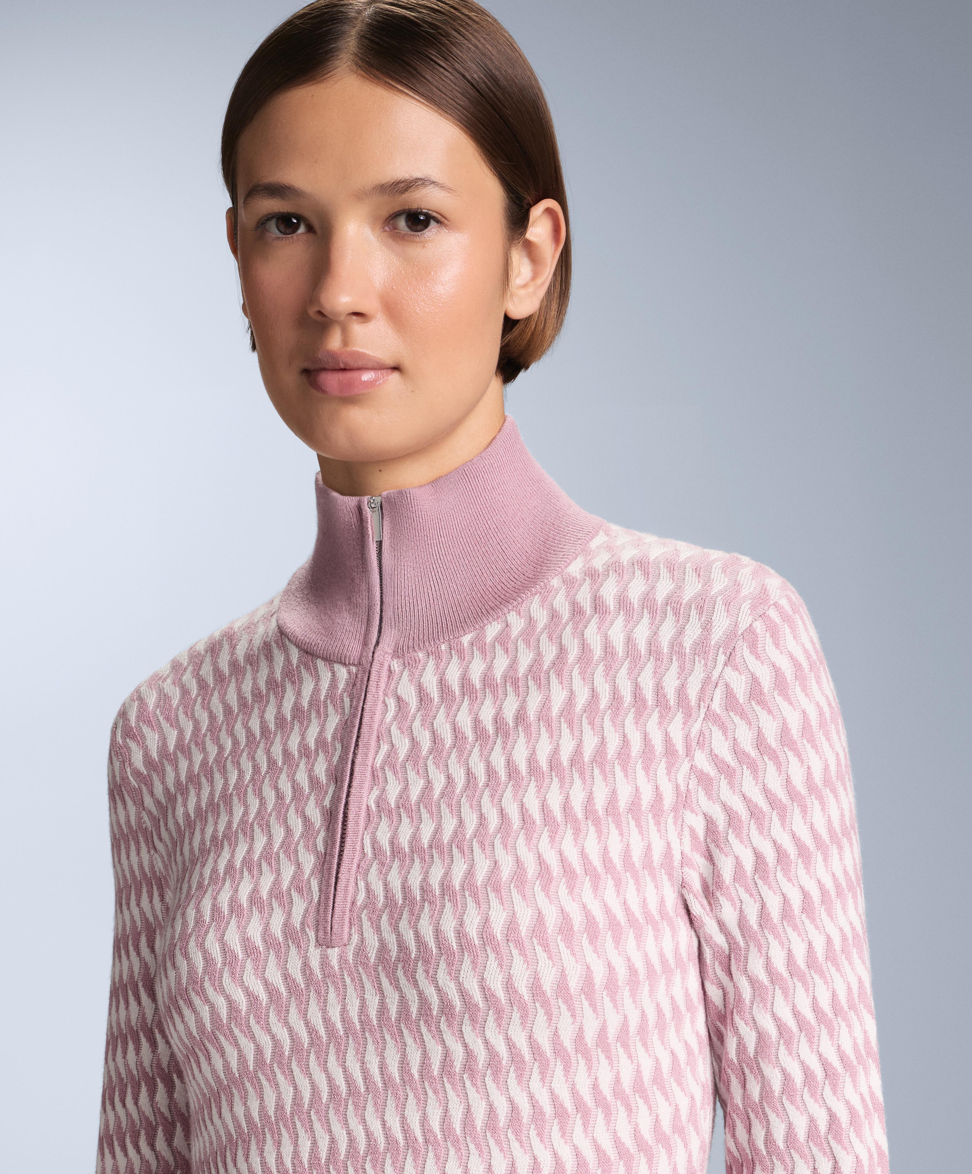 Geometric jacquard knit thermal base layer top — PINK-MAUVE