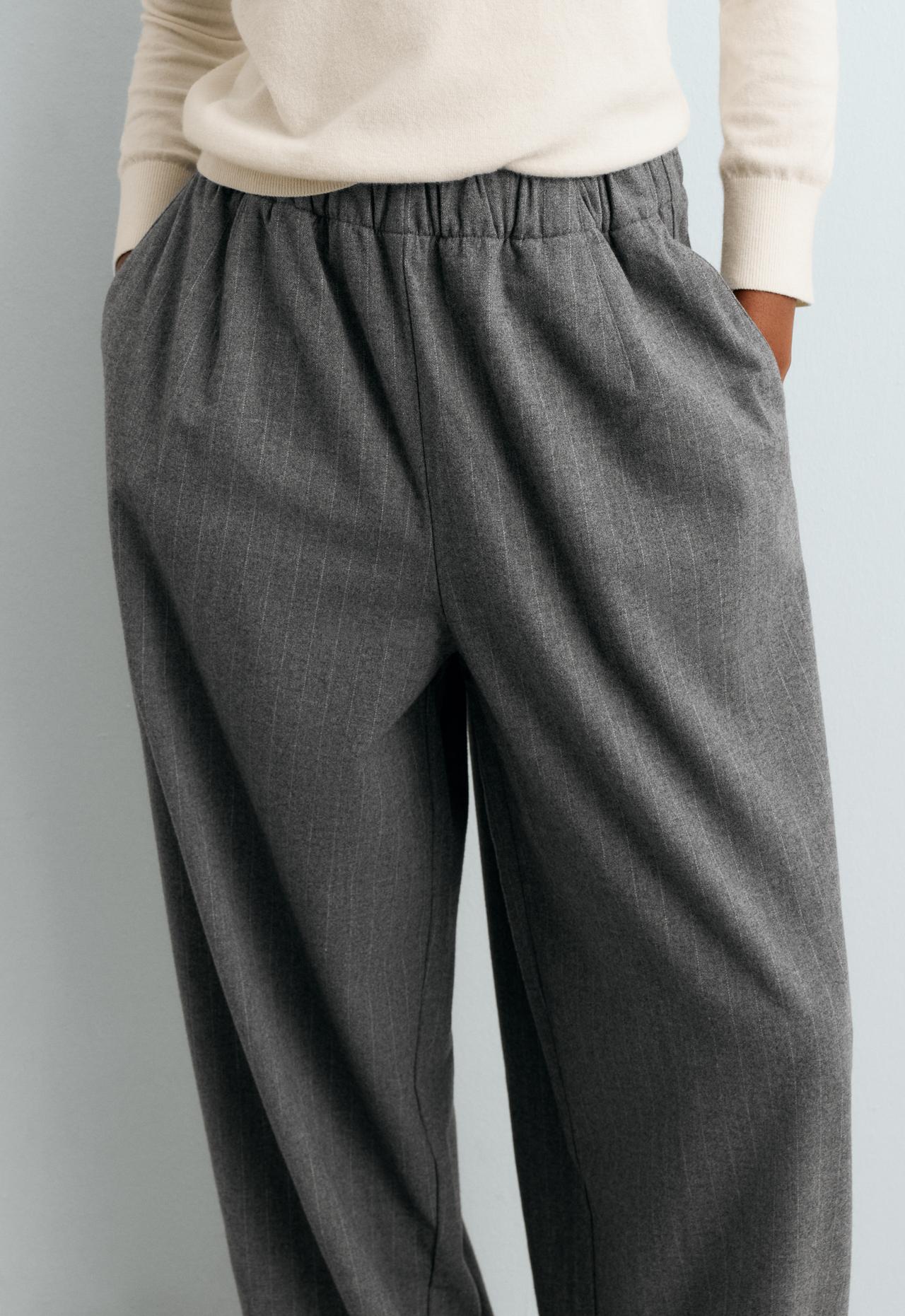 15% wool pinstripe balloon trousers — MID GREY