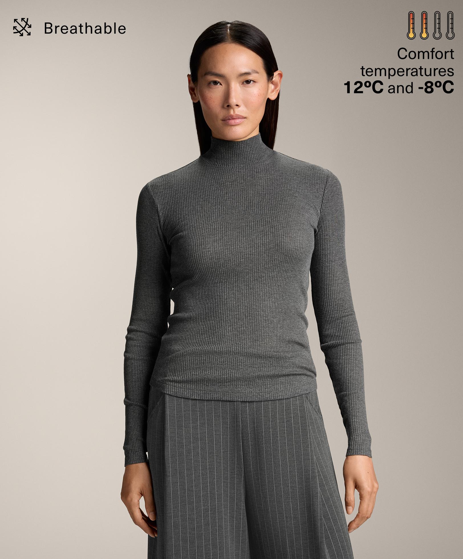 Rib high-neck thermal base layer T-shirt with lyocell - Sale