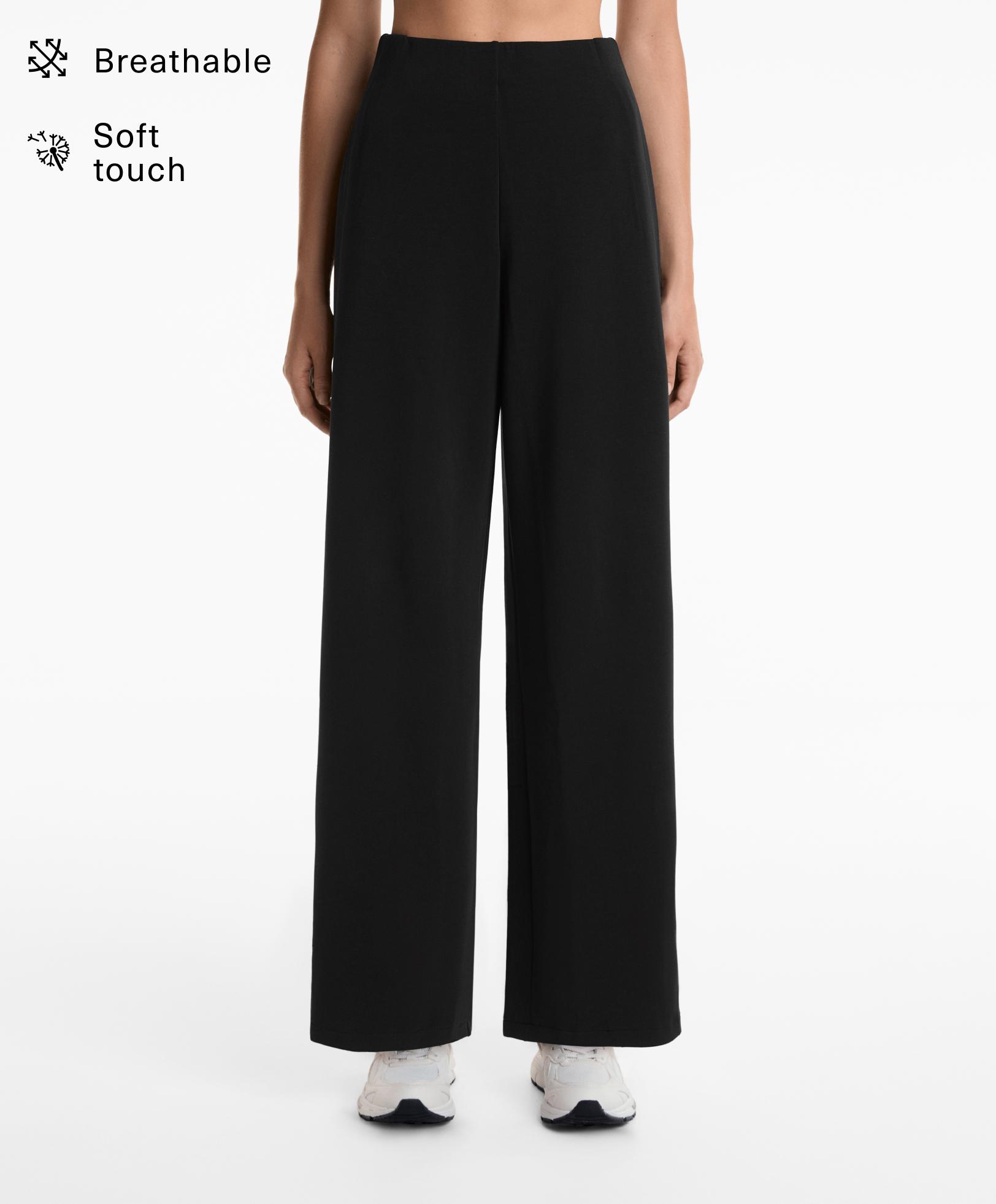 Pantalon wide leg à pli latéral en modal Soft Touch.