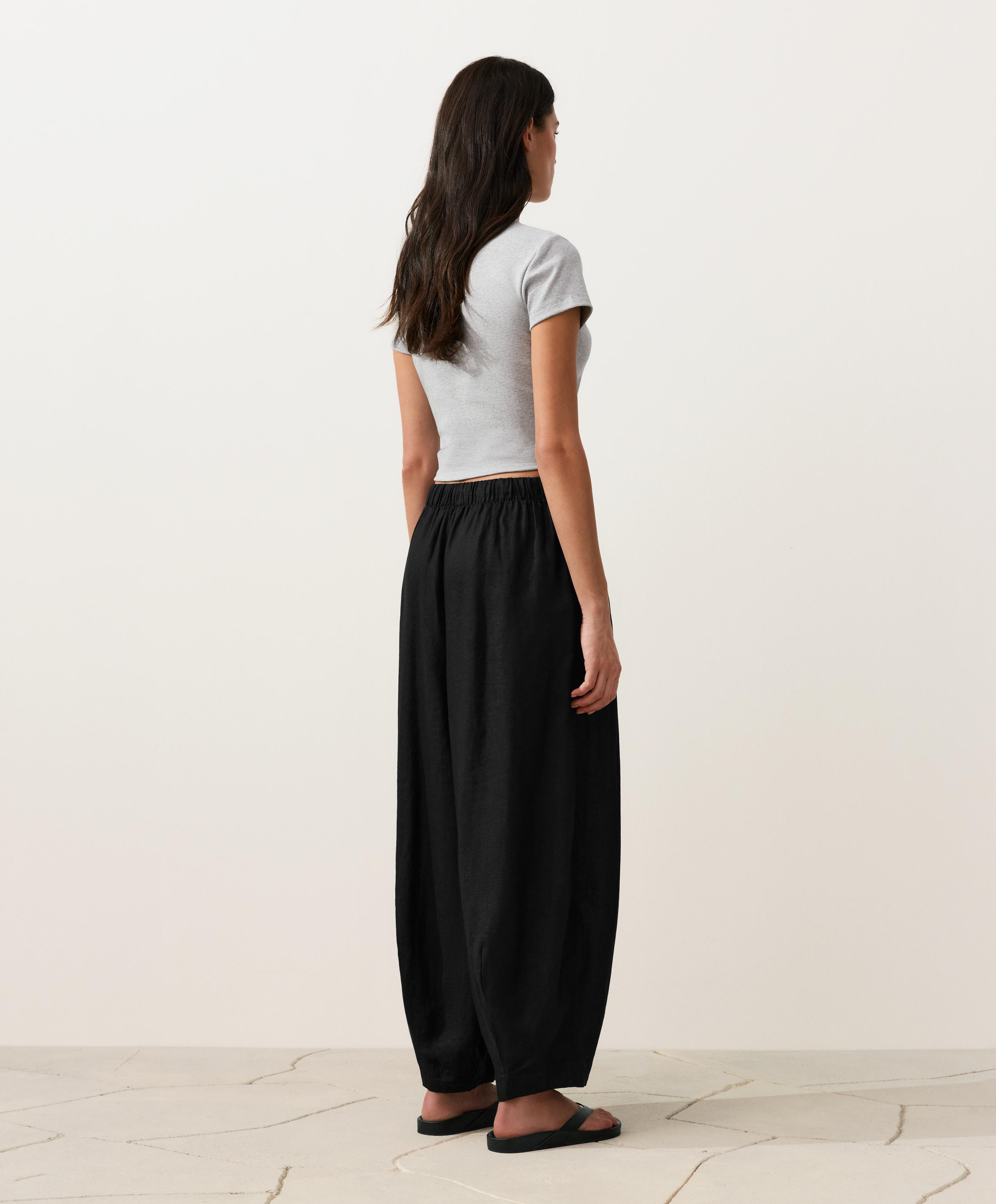 100% linen balloon trousers — BLACK