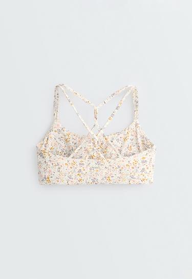 Floral print medium-support Comfortlux sports bra — PALE ECRU 7