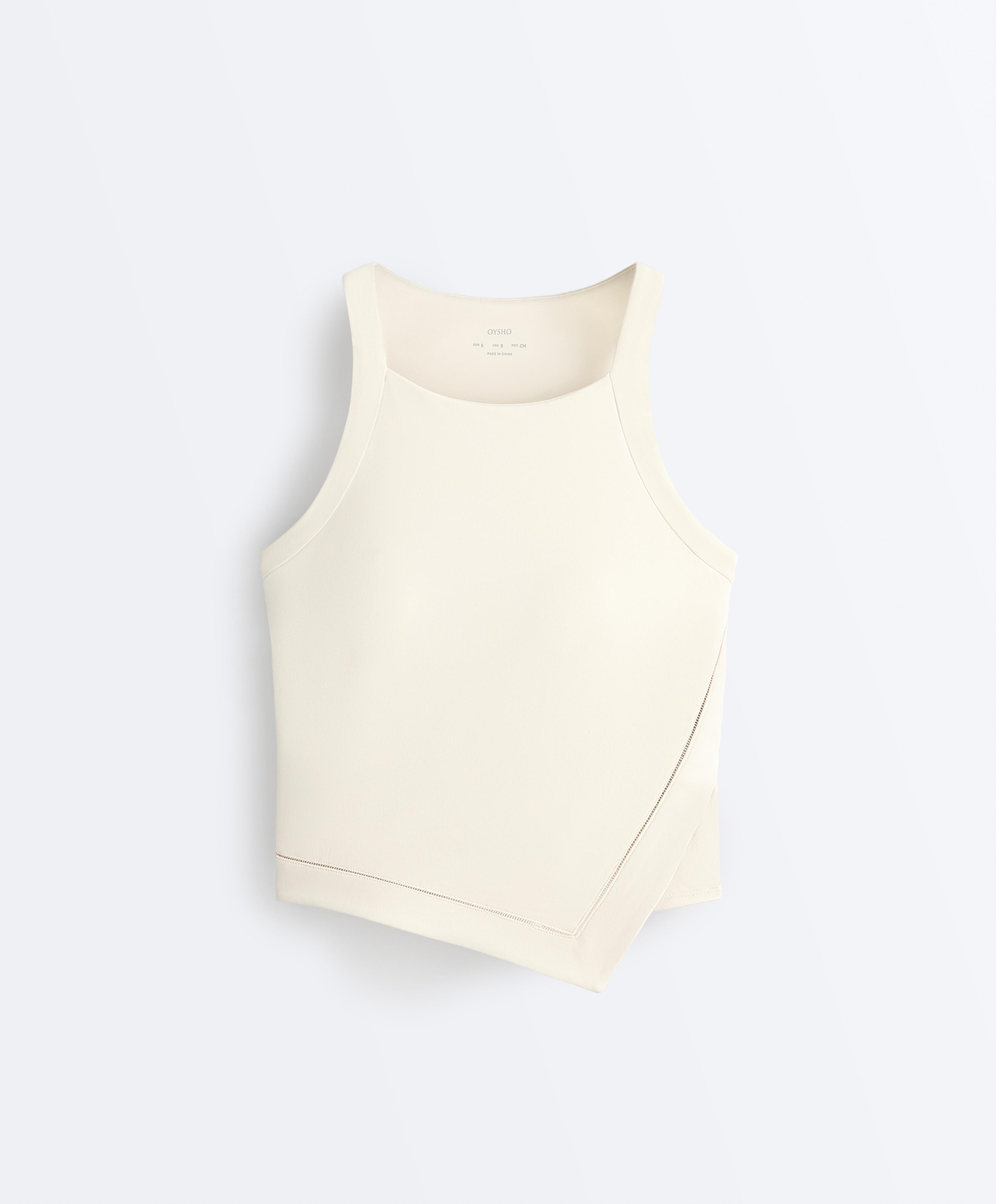 Comfortlux halterneck tank top with hemstitch — ECRU