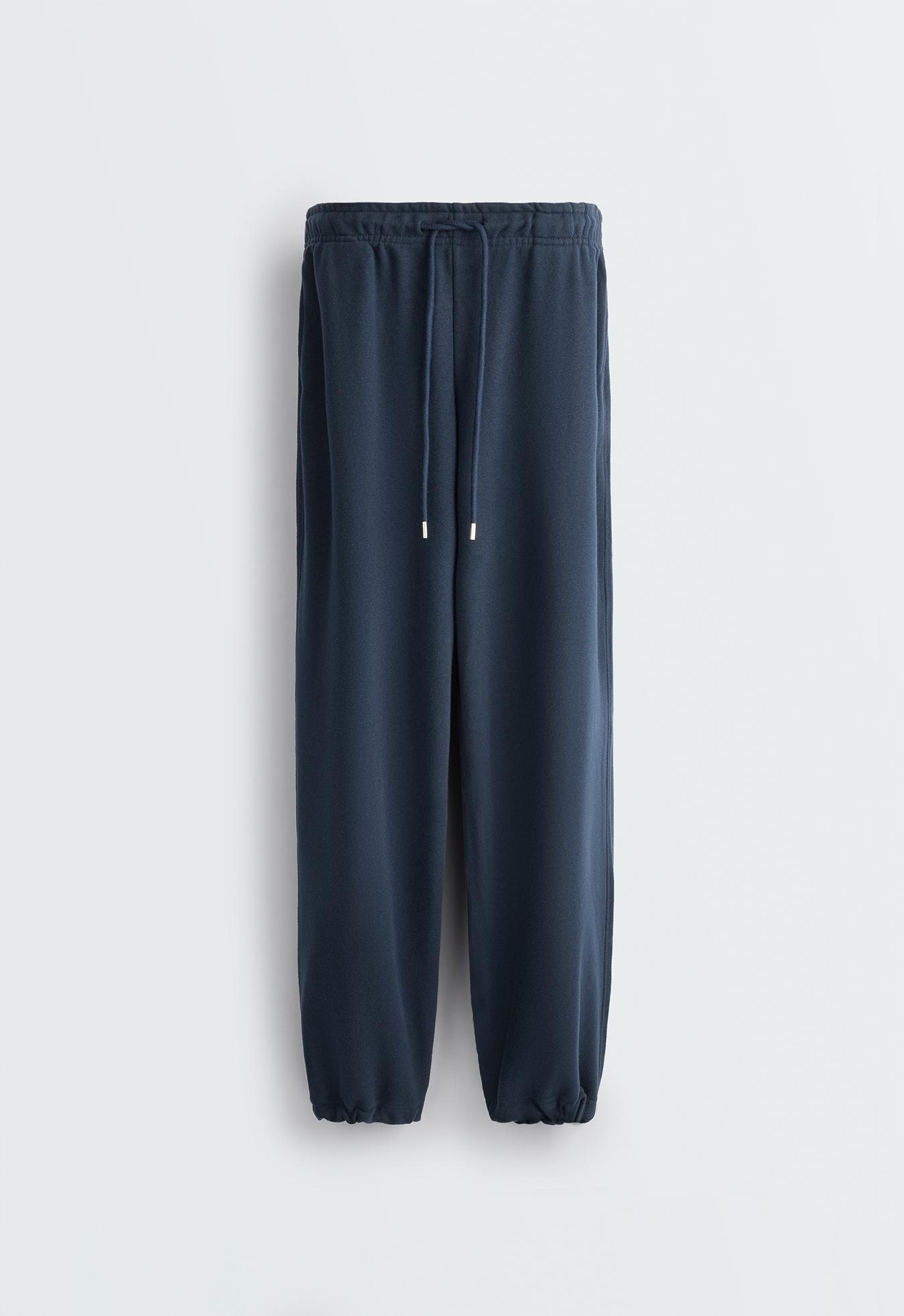 Cotton blend fleece straight-leg trousers — NAVY BLUE