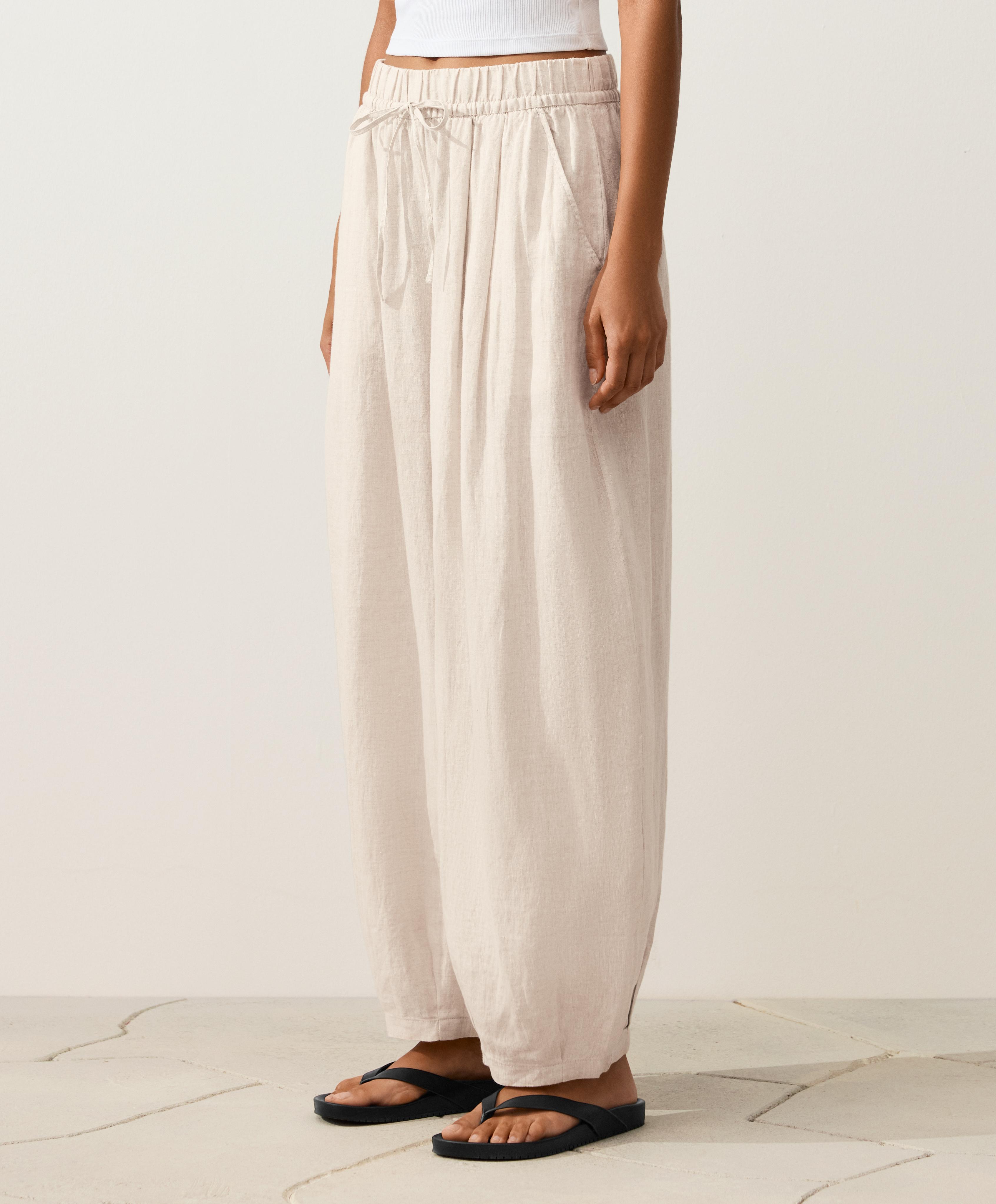100% linen balloon trousers — SAND MELANGE