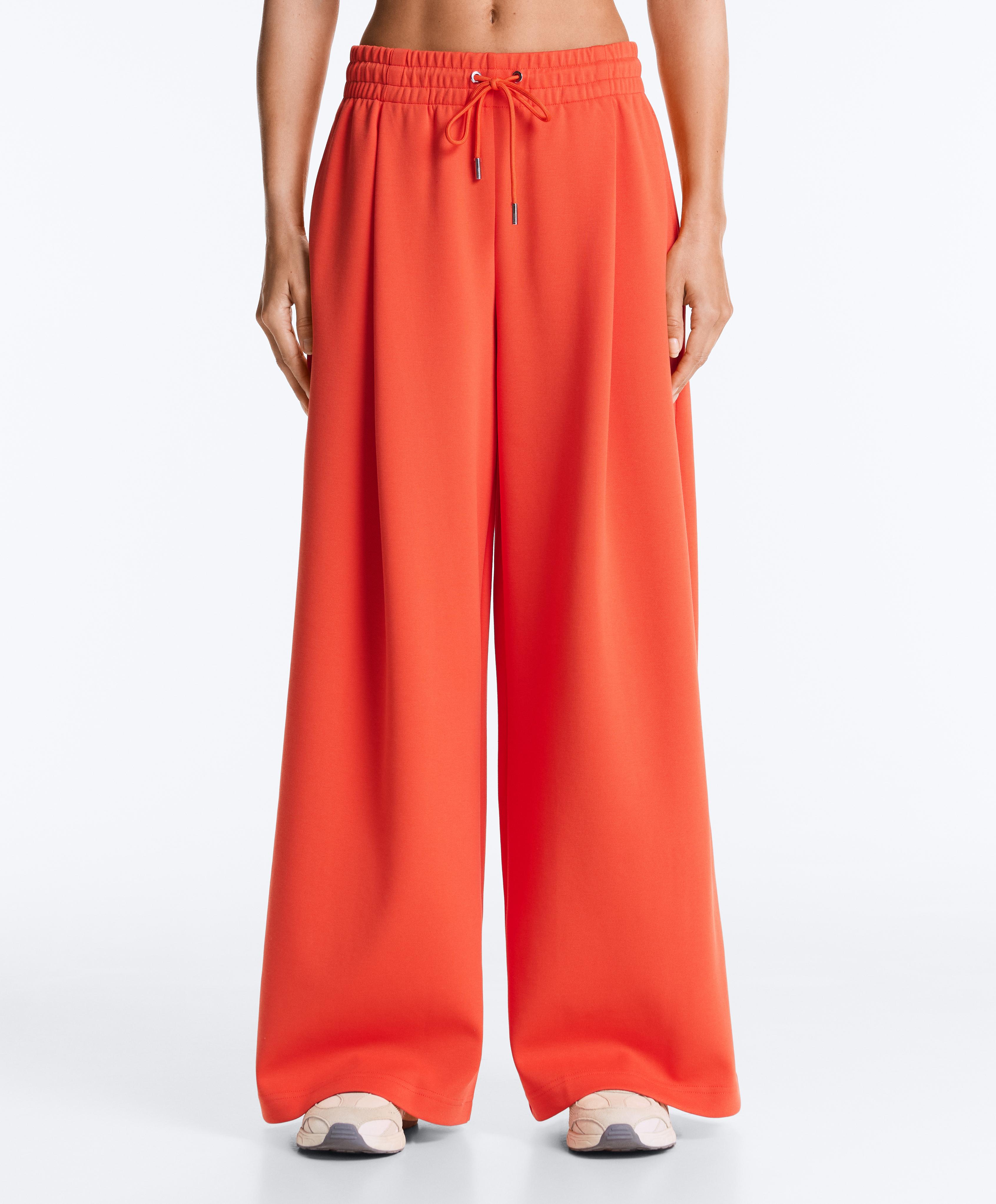 Piqué wide-leg broek met plooien en katoen