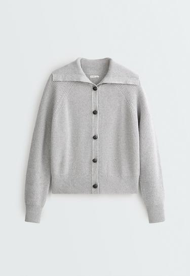 Jacket knit 20% wool buttons — PALE GREY 5