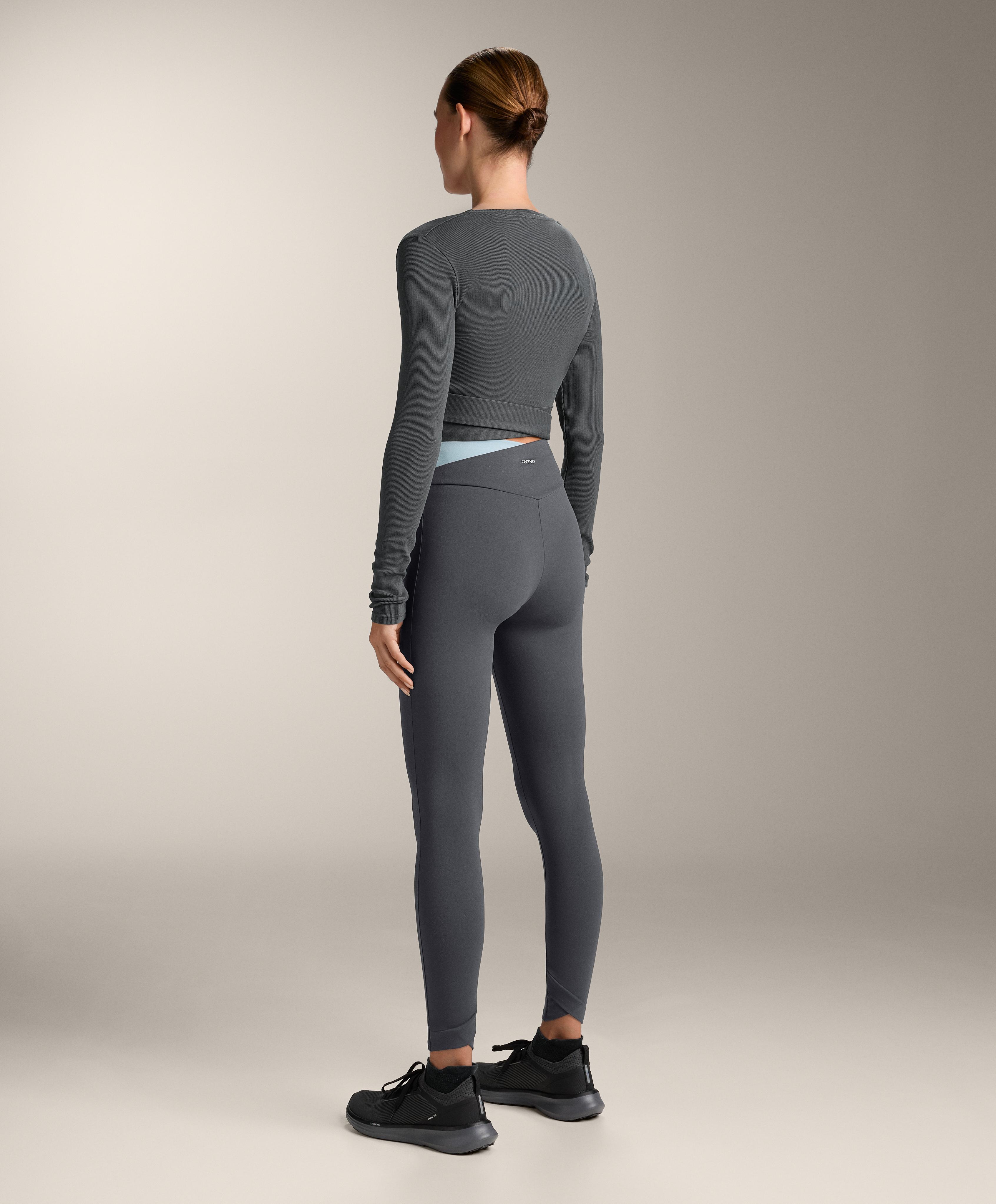 Rib cotton blend wrap T-shirt — ASPHALT