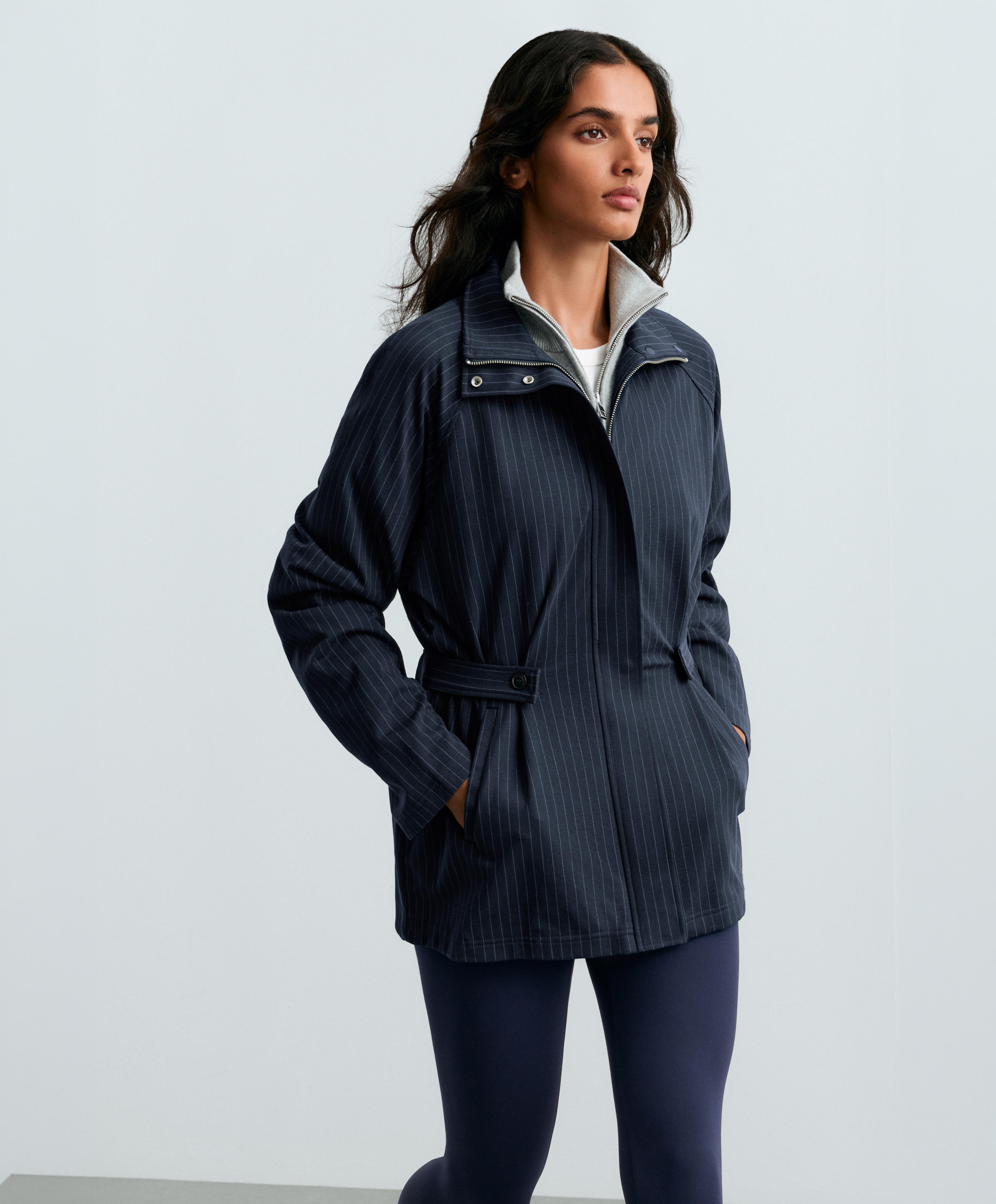 Long pinstripe cotton jacket — NAVY BLUE