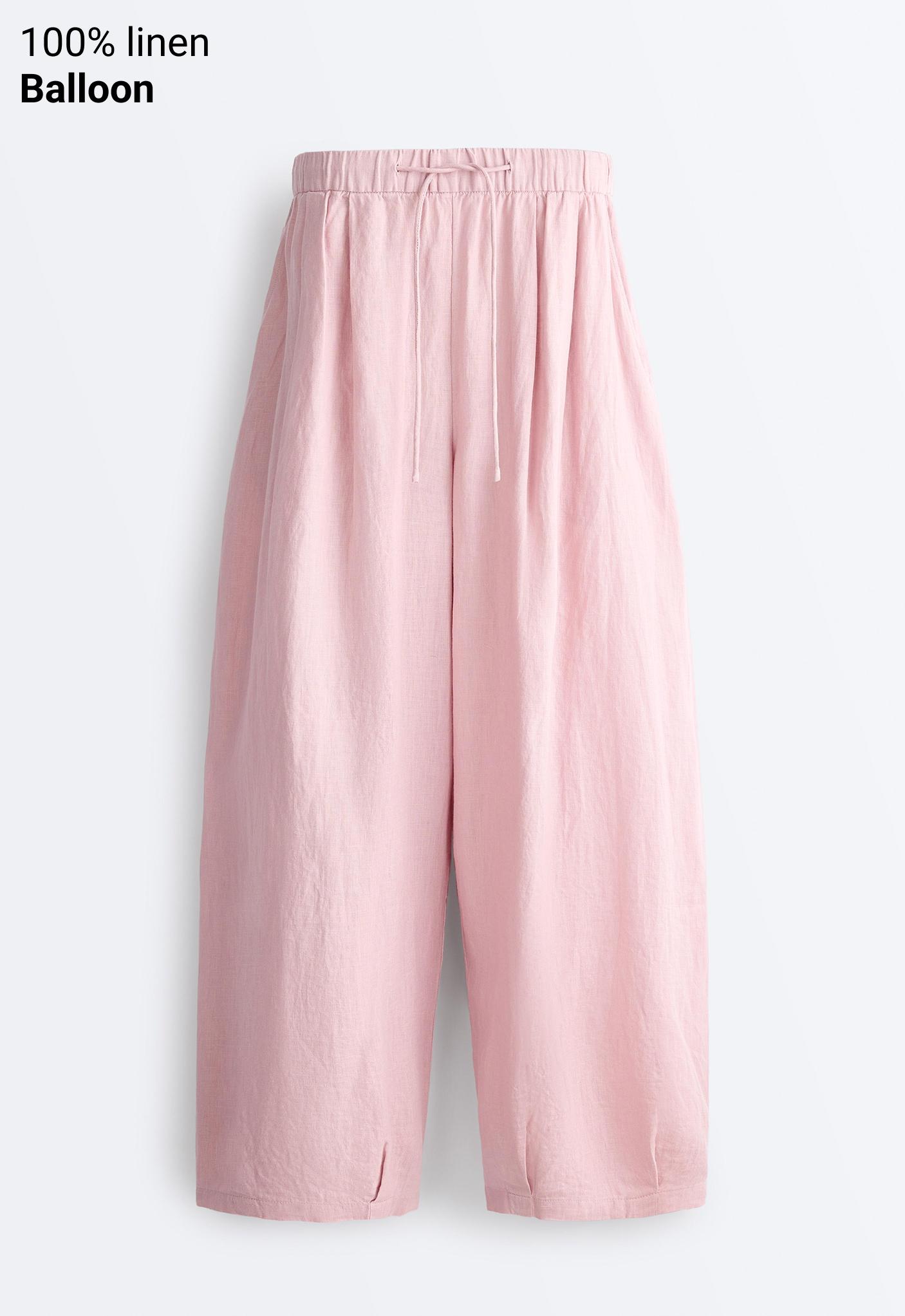 100% linen balloon trousers — DUSTY PINK