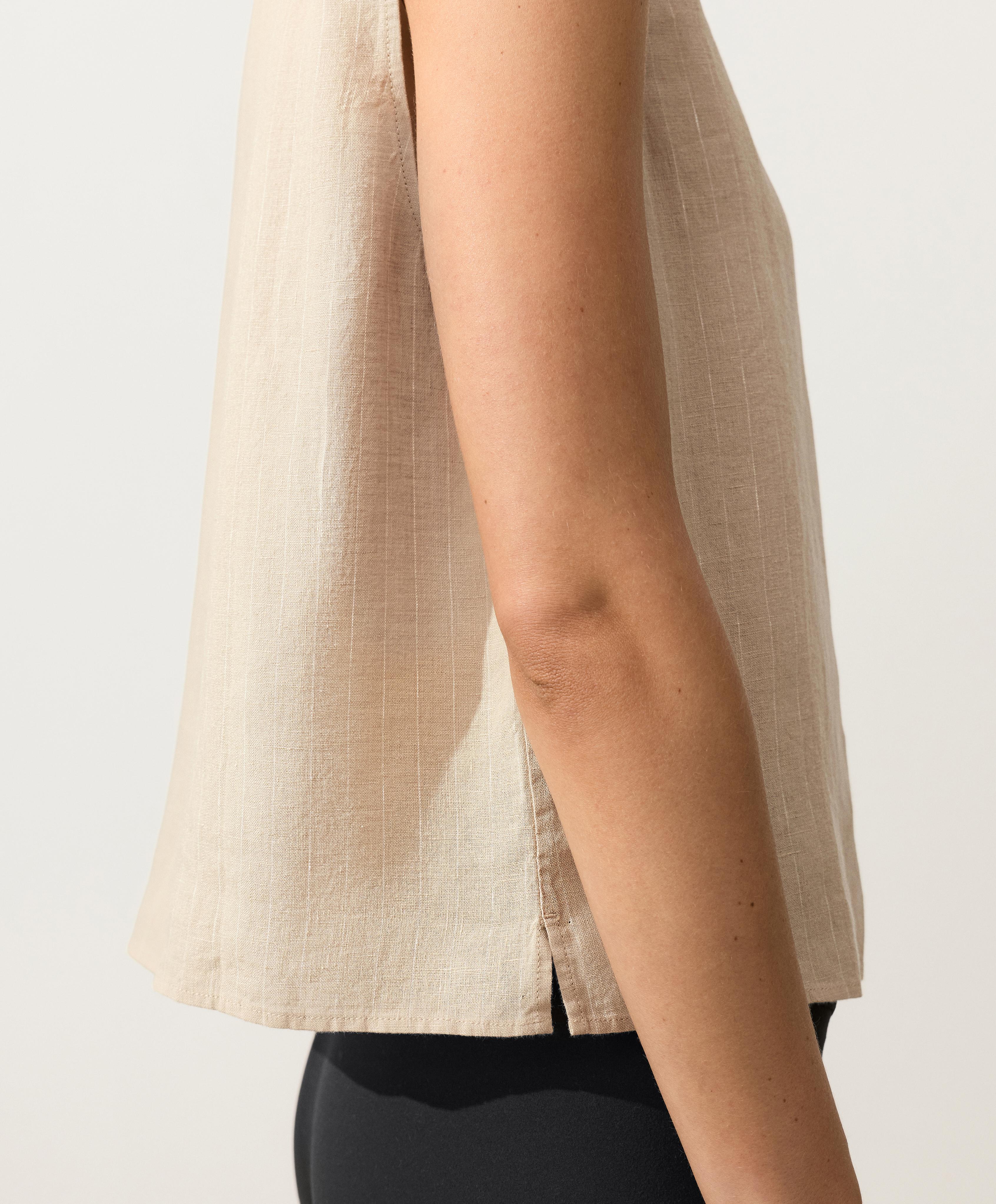 100% linen sleeveless stand-up collar shirt — SANDY