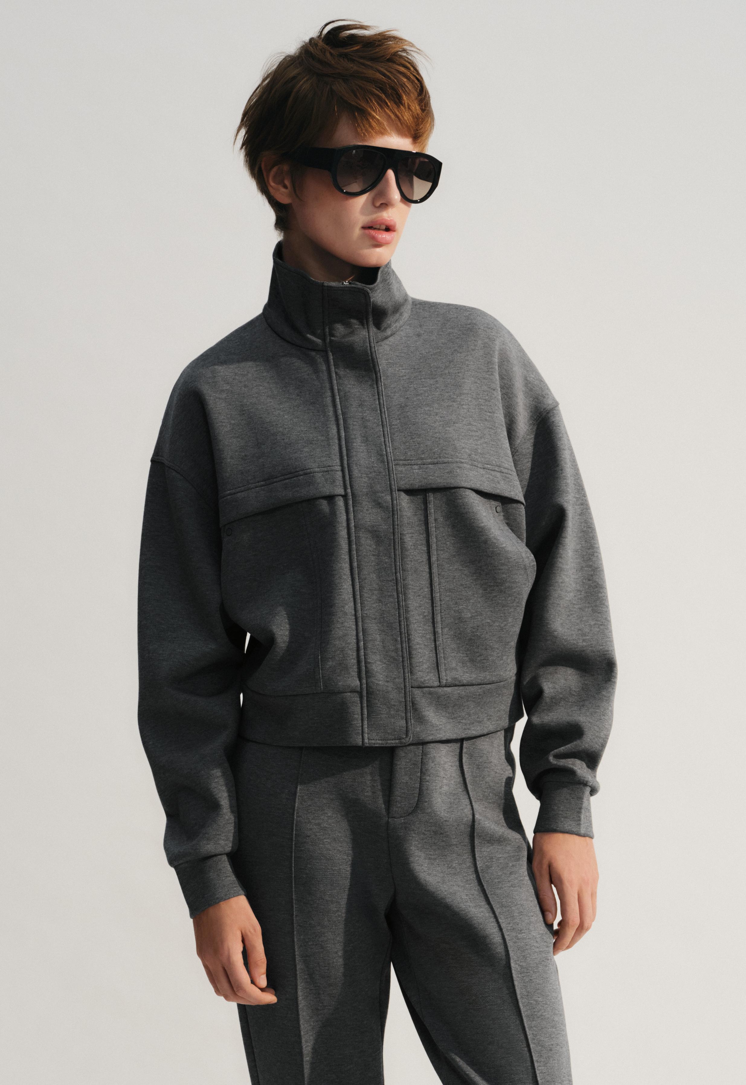 Bomber jacket with pockets in piqué cotton — GREY
