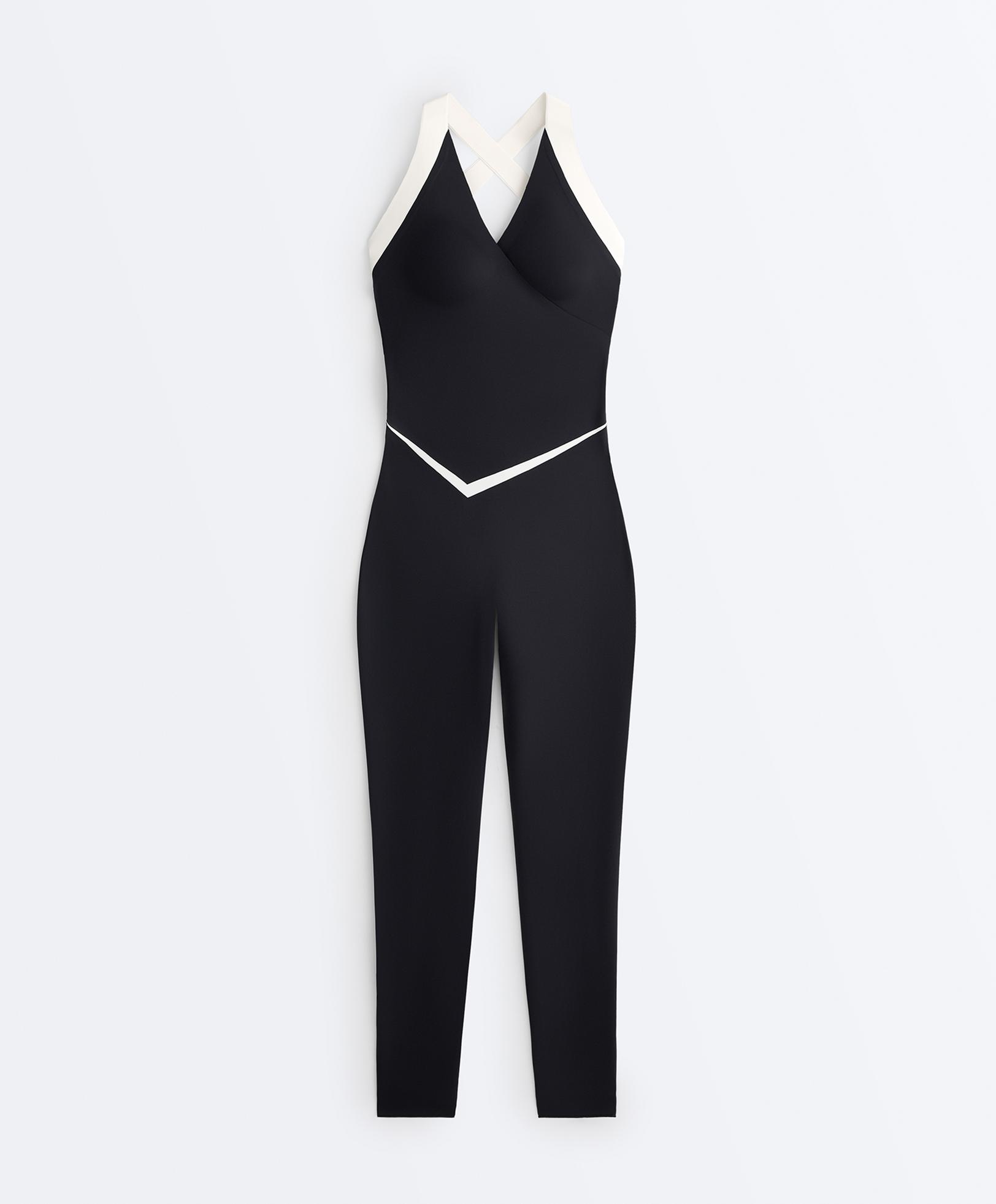 Perfect-adapt sleeveless contrast long jumpsuit — BLACK