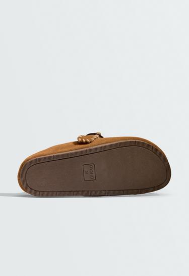 Buckled split-leather clog — COGNAC 4