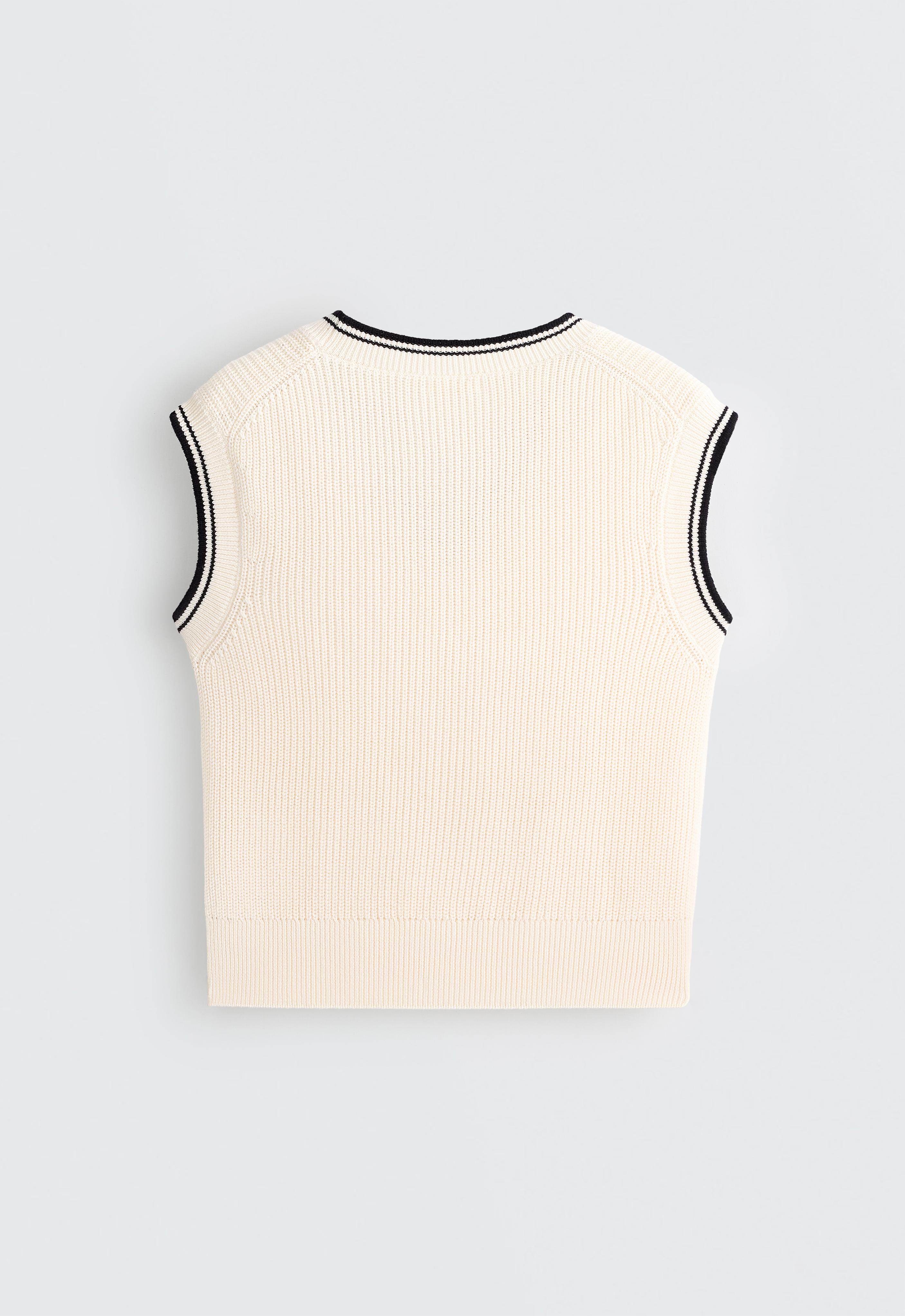 Contrast 100% cotton knit vest — PALE ECRU