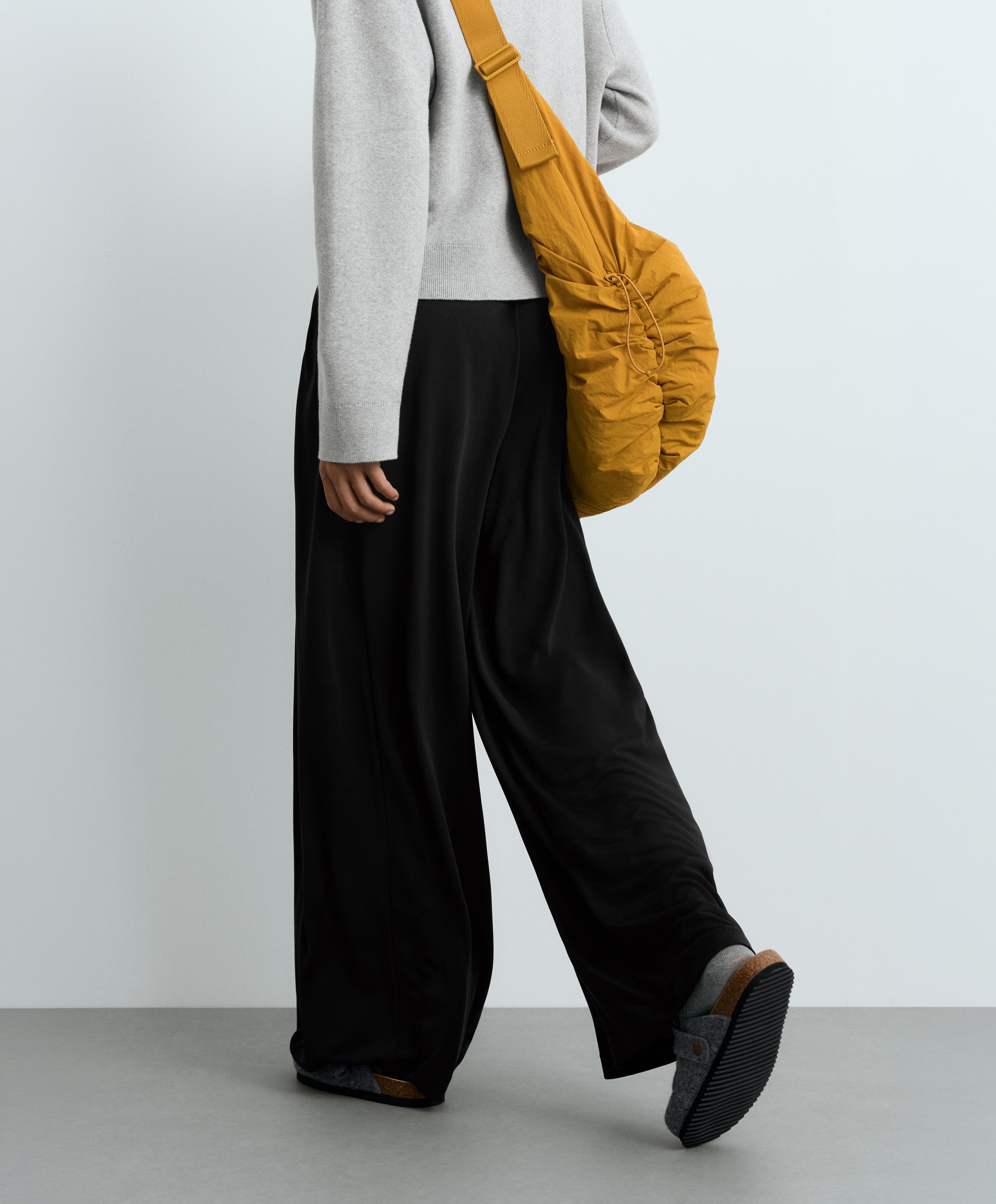 Modal blend straight-leg trousers with side pleat — BLACK