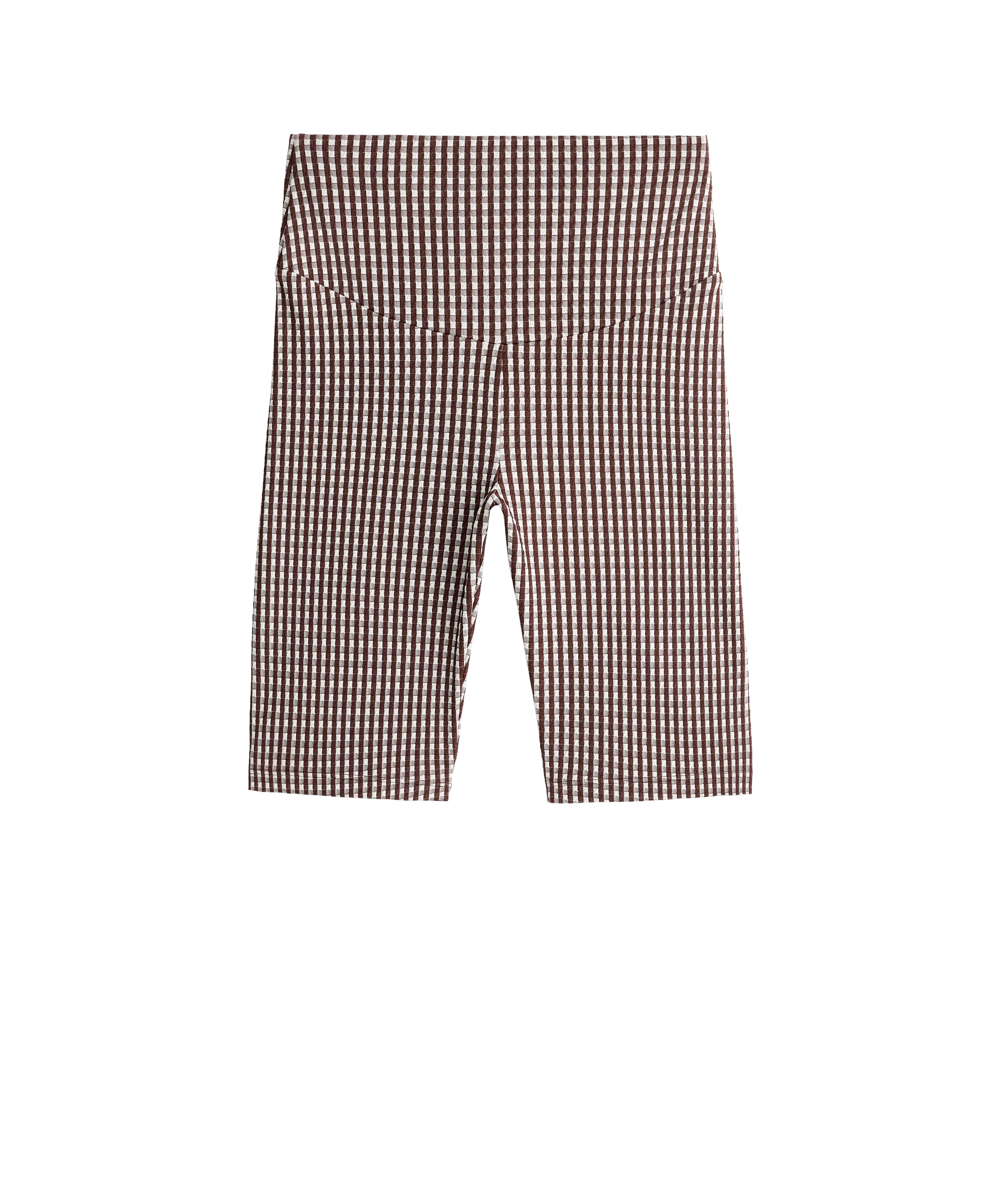 Comfortlux high-rise 20cm gingham biker leggings — DARK REDDISH‑BROWN