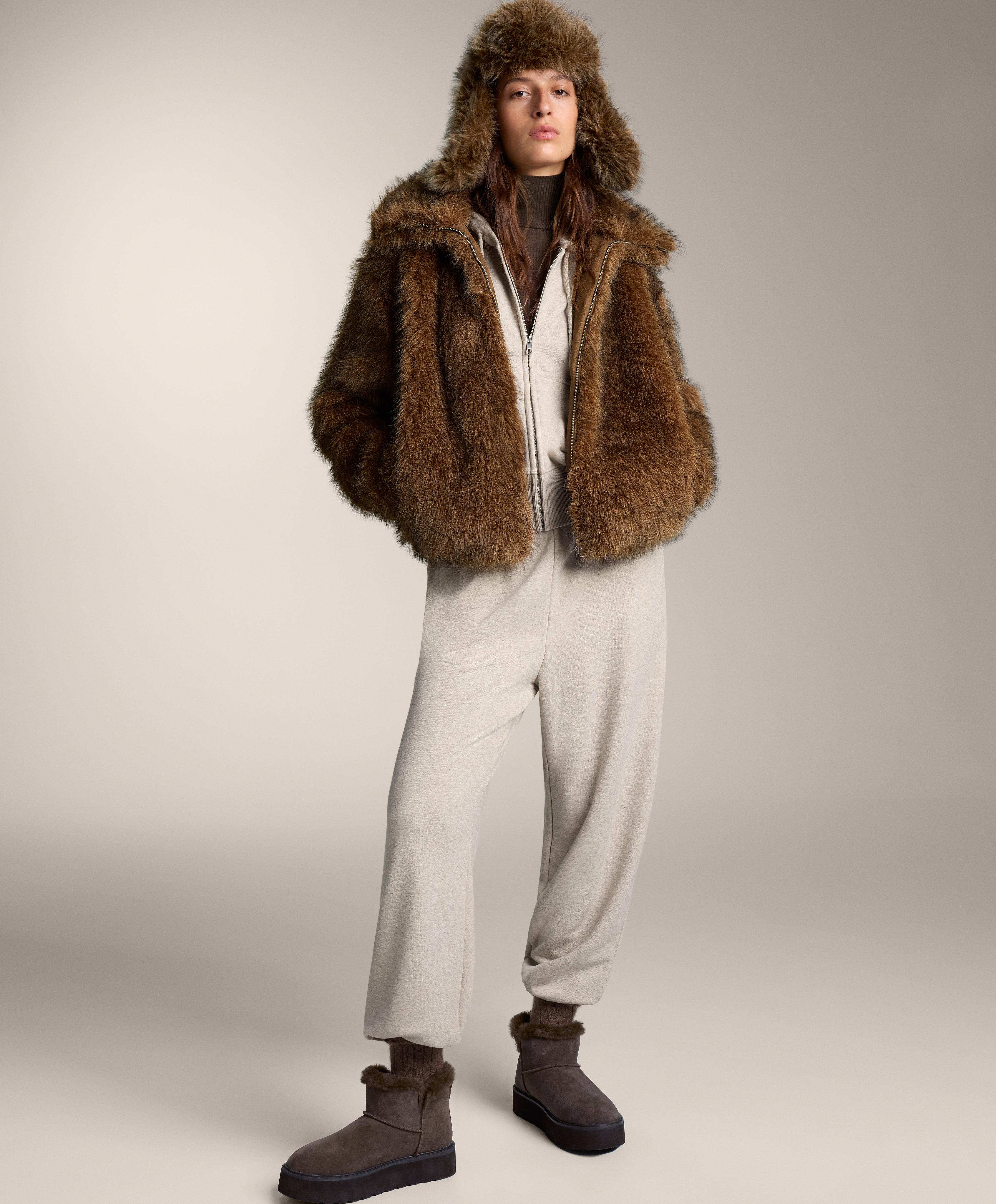 Wide sleeve hooded jacket with cotton — BEIGE