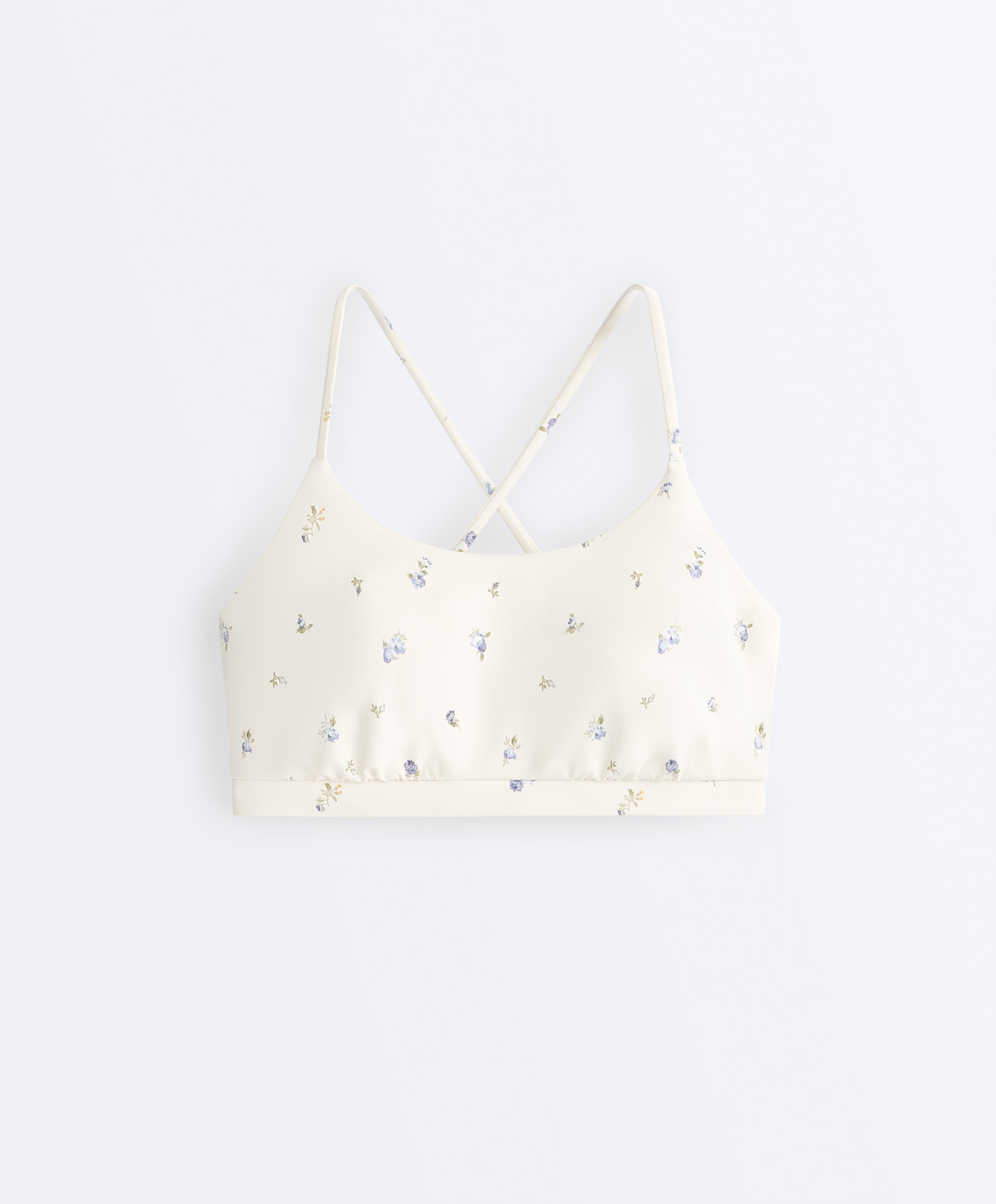 Evermove low-support floral sports bra — PALE ECRU