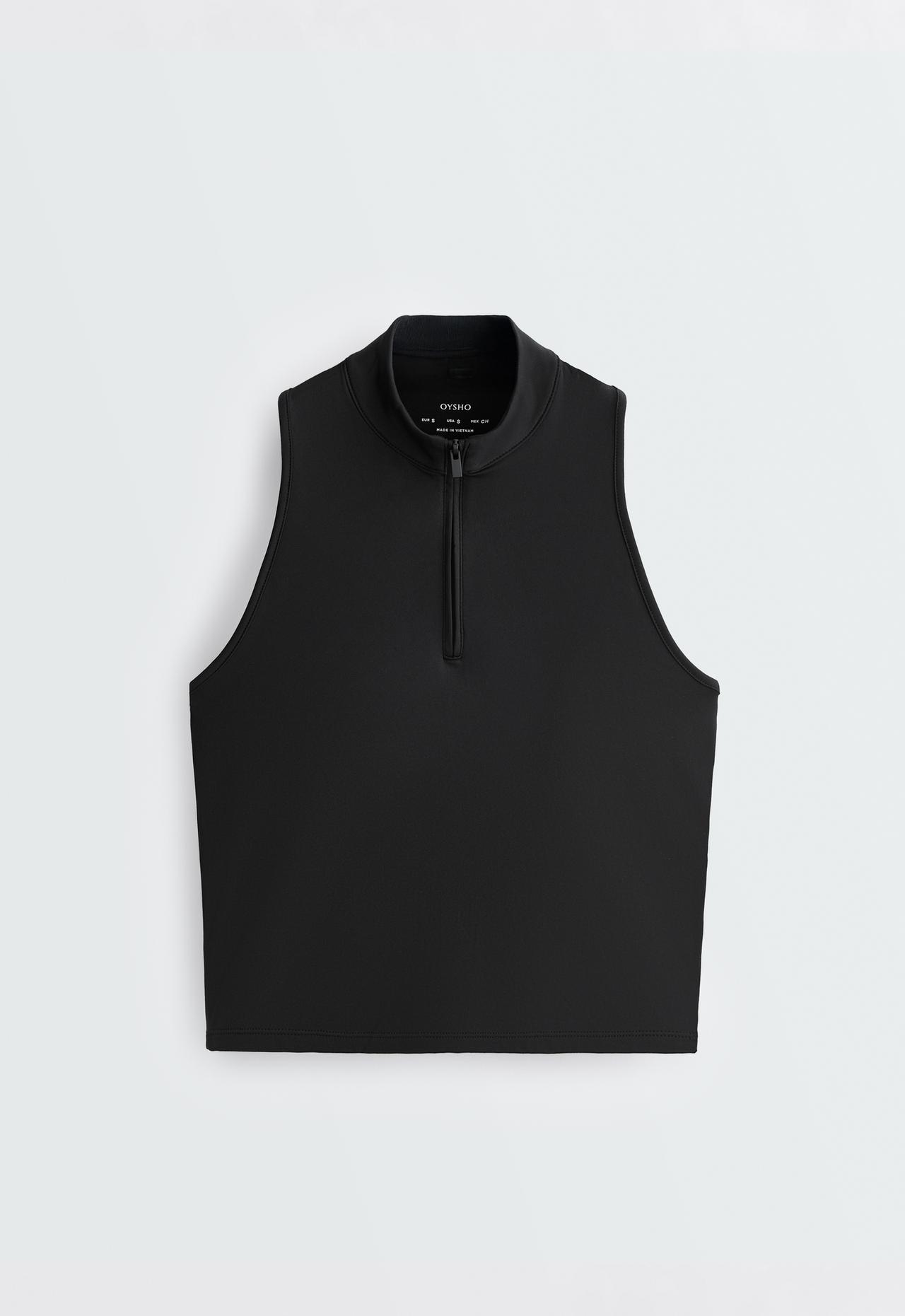 Half-zip sleeveless top — BLACK