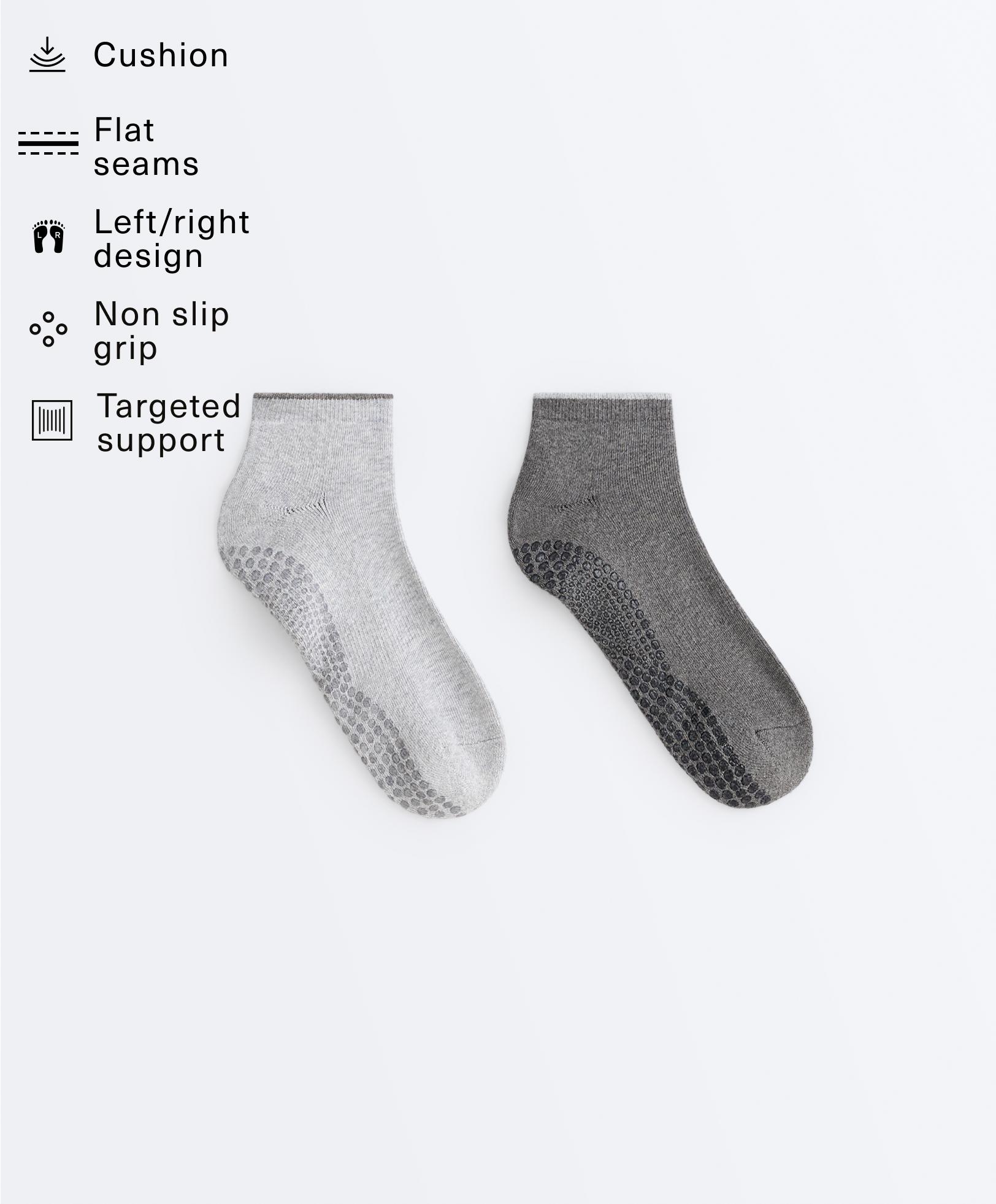2 pairs of cotton quarter yoga and Pilates socks — DARK-GREY MELANGE