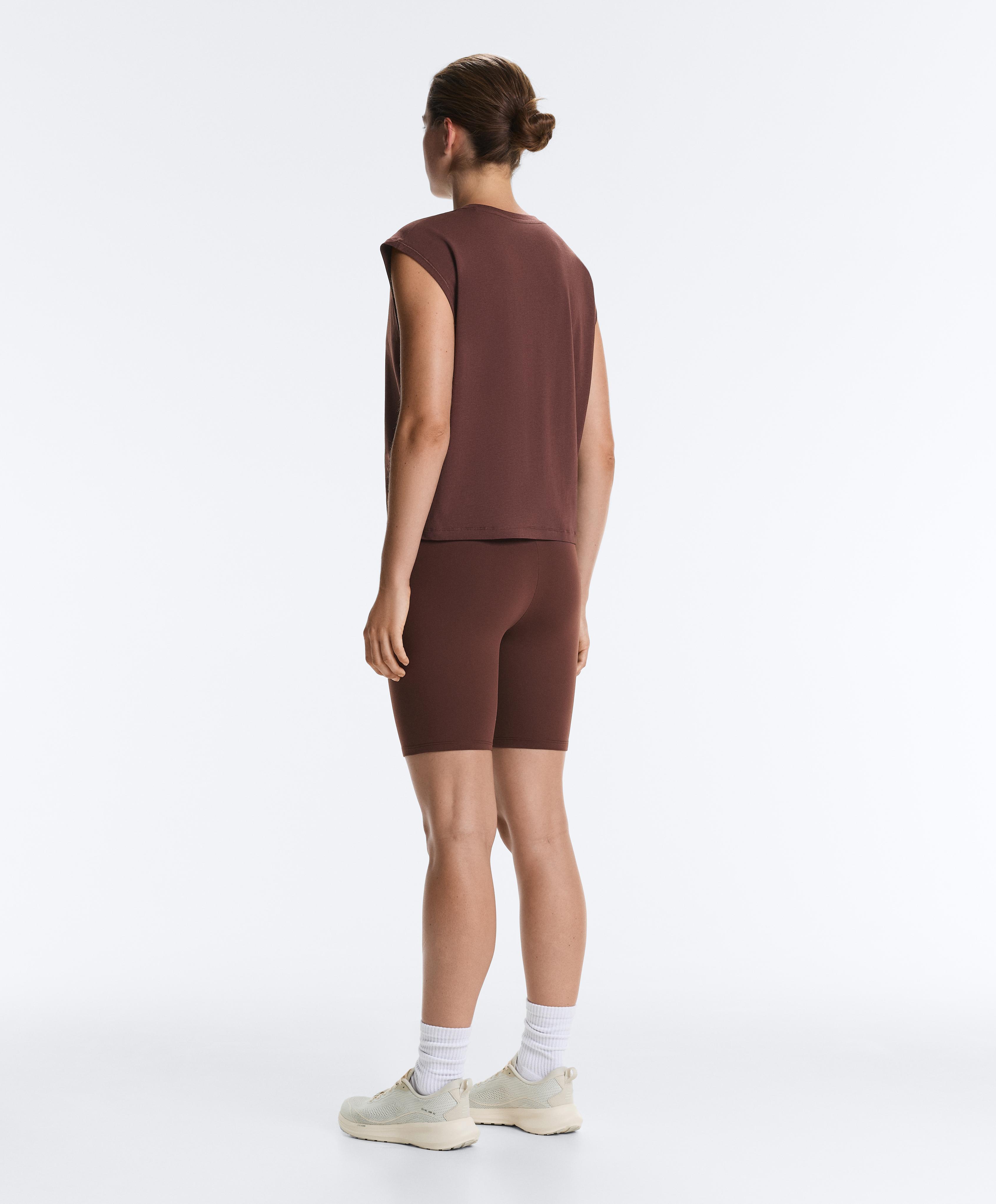 Cotton blend sleeveless T-shirt — CHOCOLATE