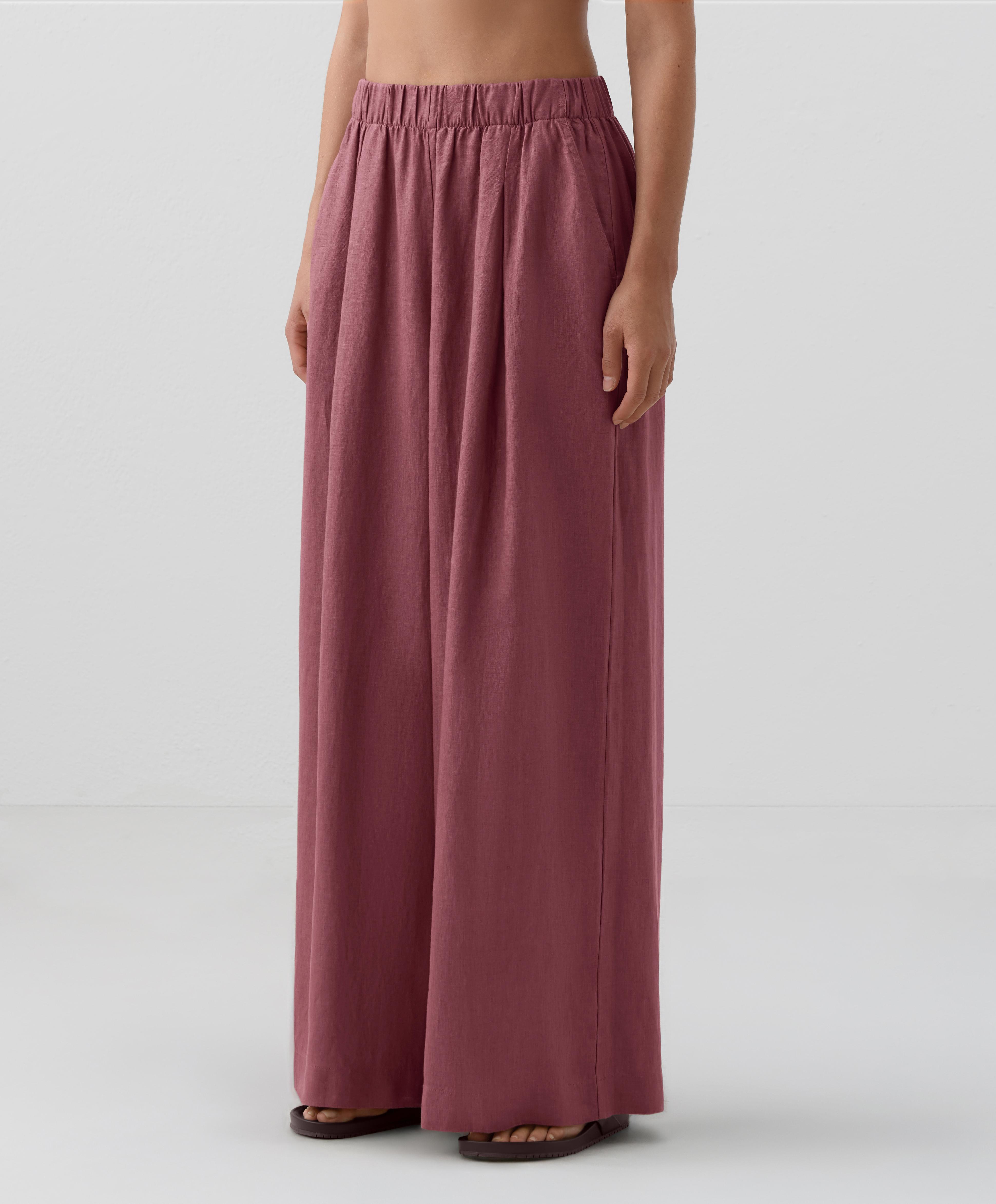 Weite Hose mit mittelhohem Bund aus 100 % Leinen - Sale Weite Hose mit mittelhohem Bund aus 100 % Leinen - Sale