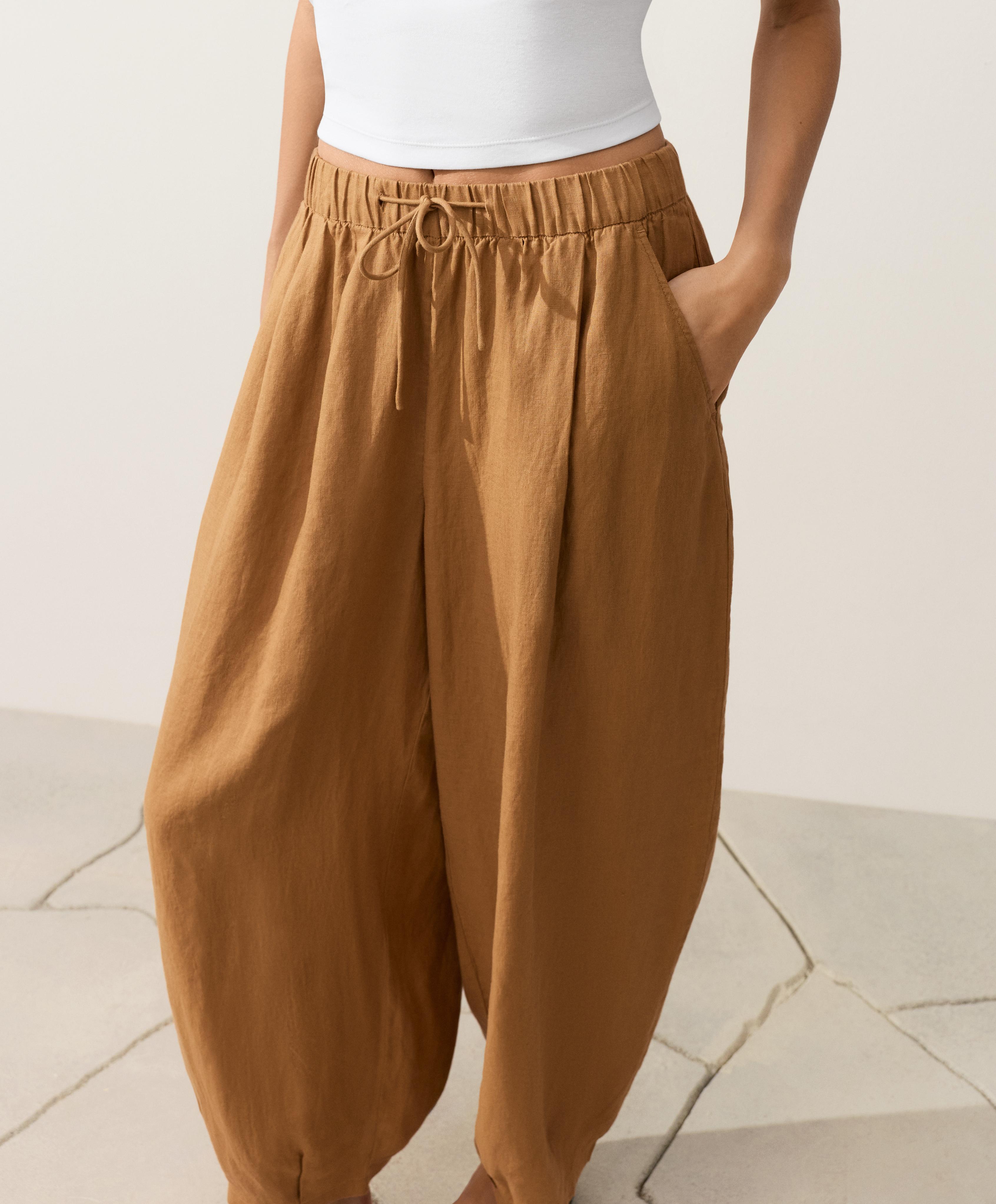 100% linen balloon trousers — MUSTARD