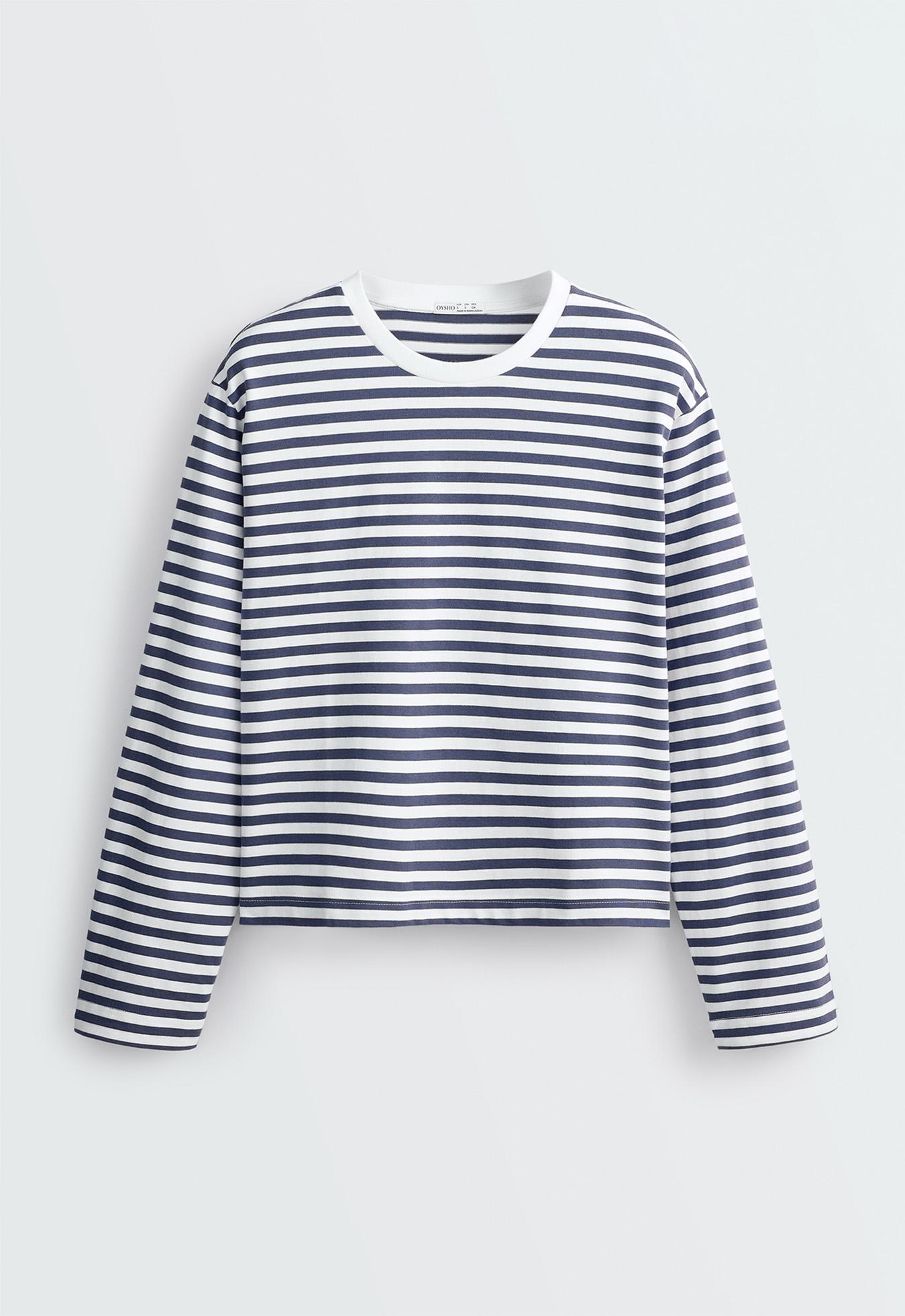 Striped 100% cotton boxy long-sleeved T-shirt — STORM