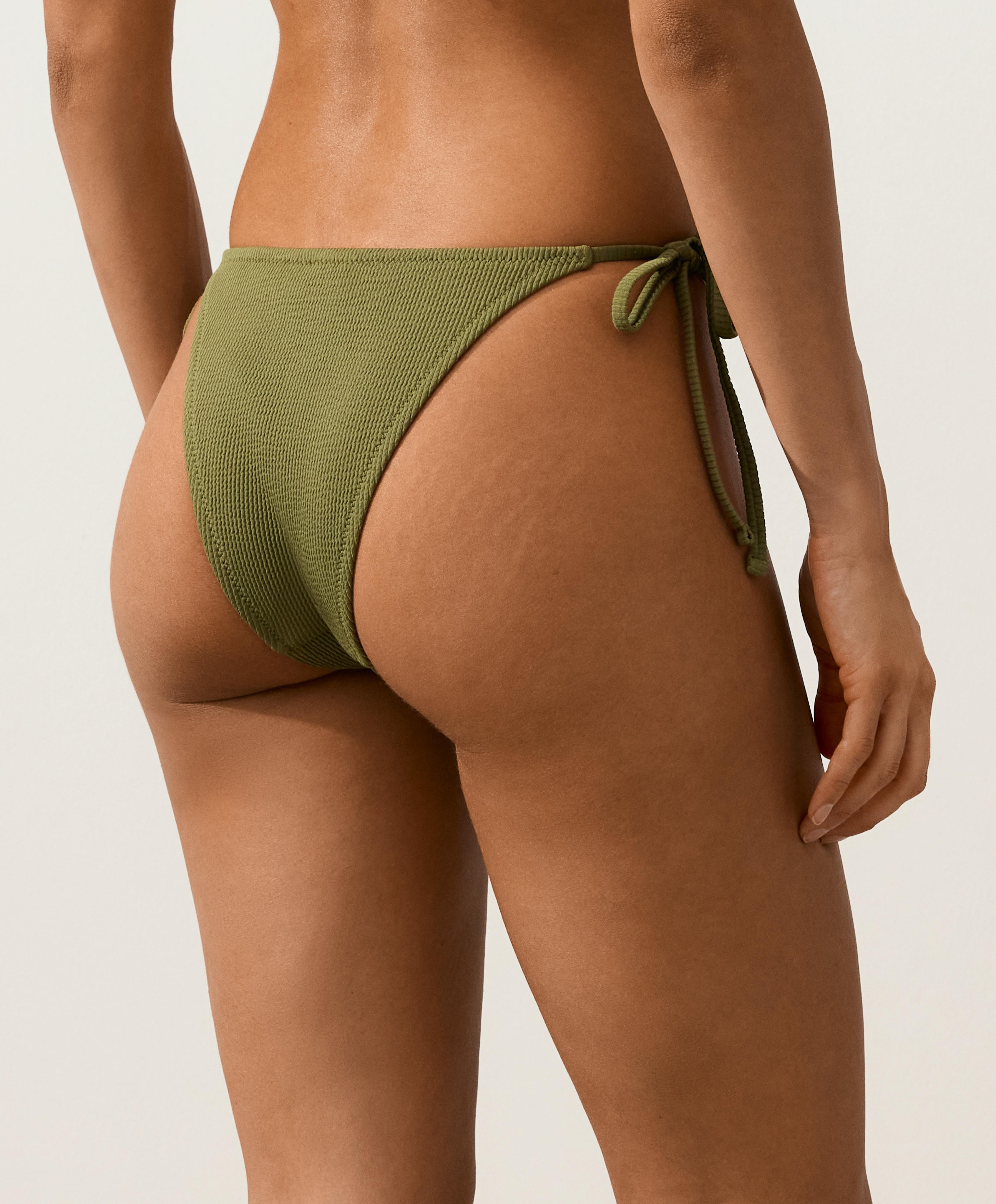 Medium-coverage tie rib bikini briefs — LIGHT KHAKI