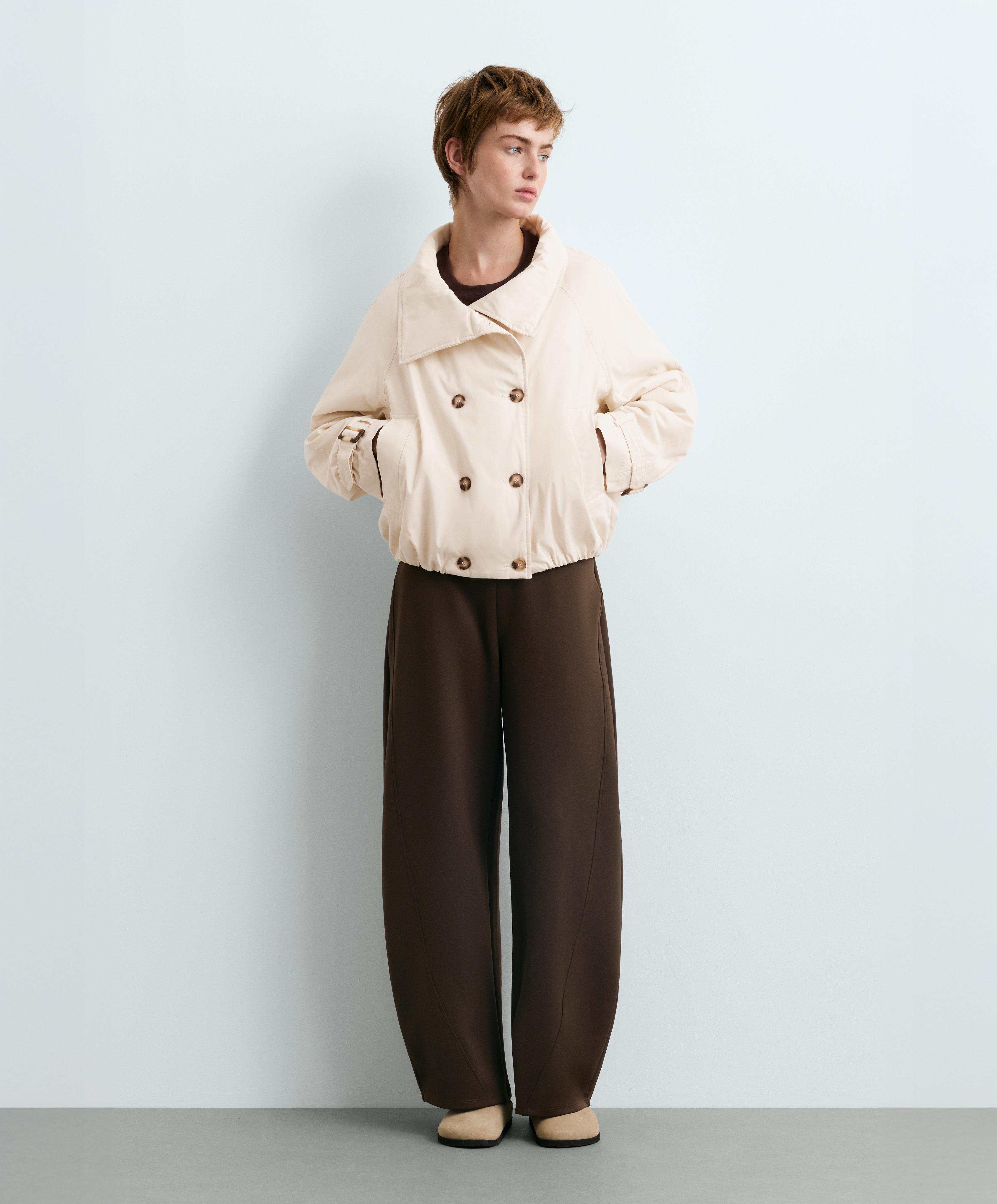 High-waisted neoprene-effect cocoon trousers — BROWN
