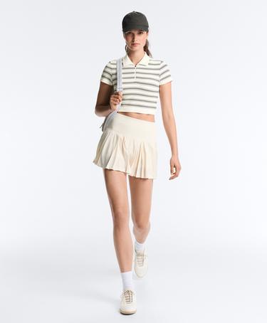 Short sleeve seamless striped polo shirt — PALE ECRU 6