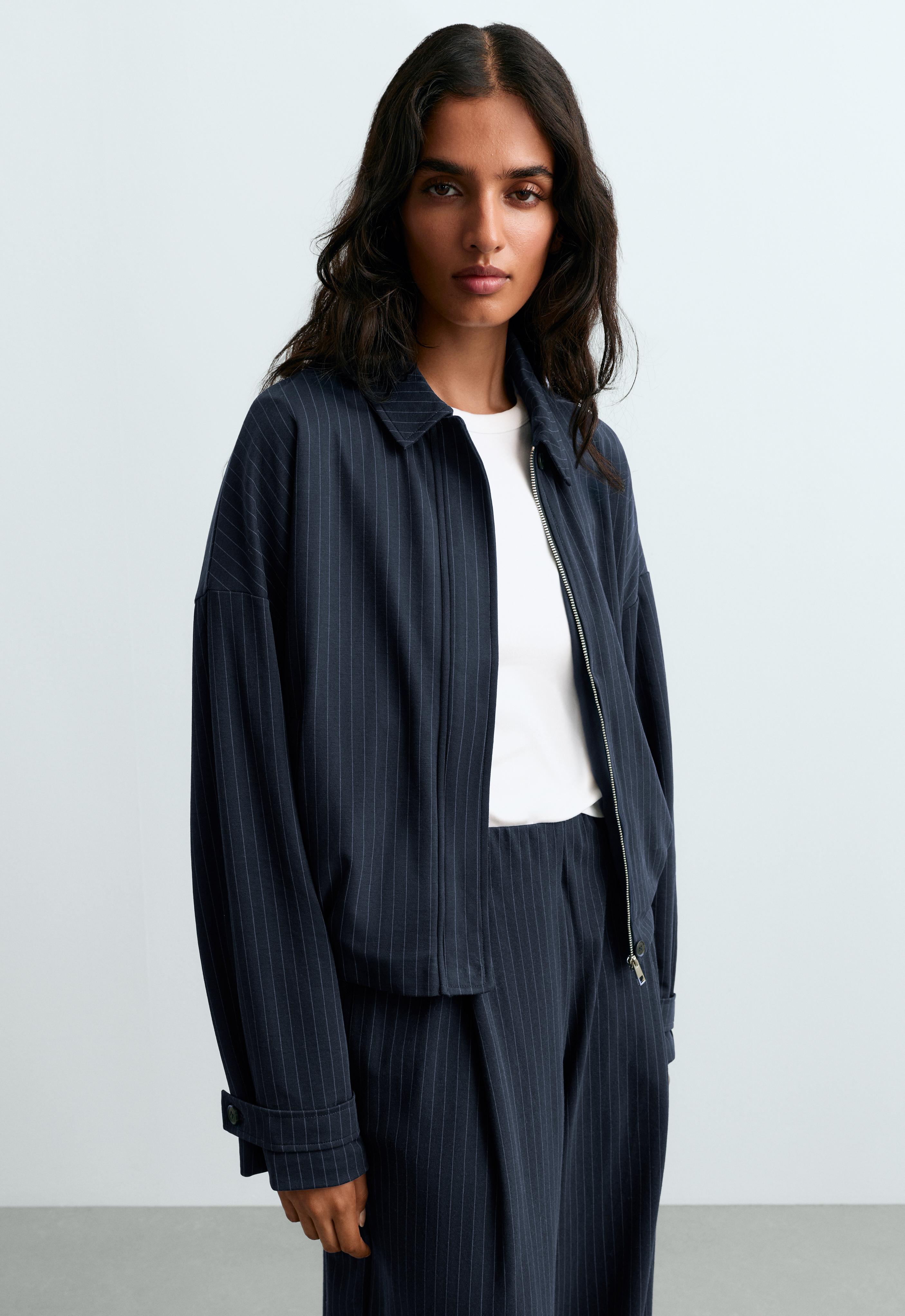 Pinstripe piqué polo neck jacket with cotton Pinstripe piqué polo neck jacket with cotton