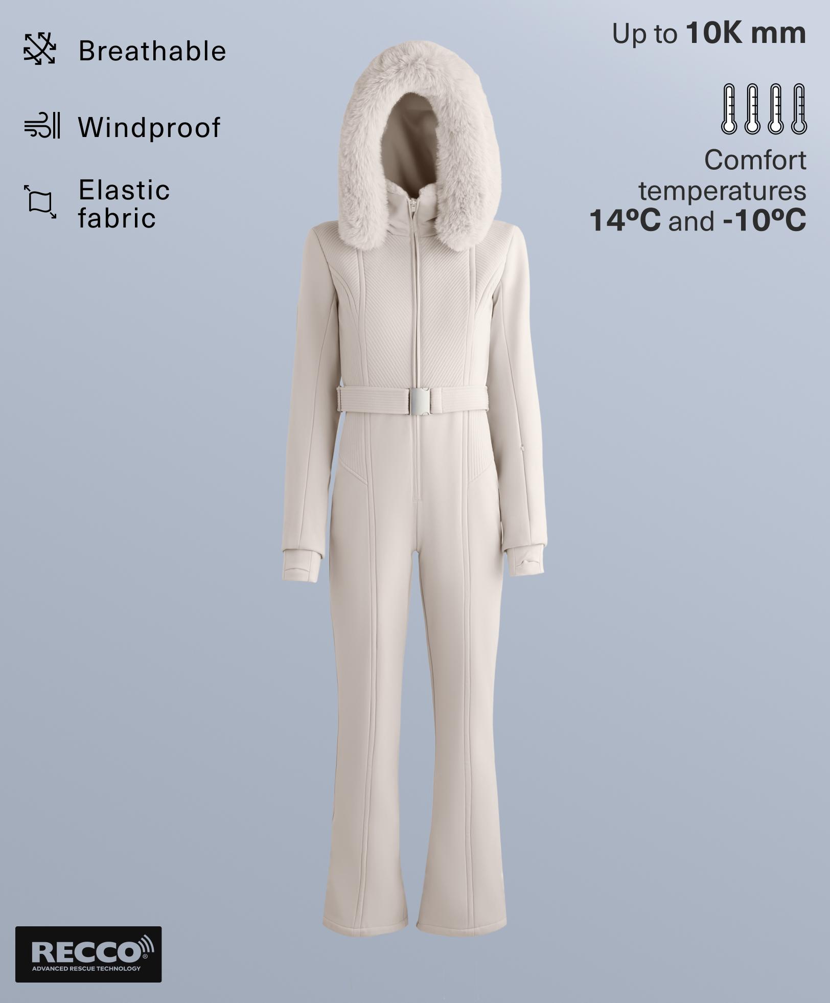 Water-resistant fitted stretch SKI jumpsuit — PALE MINK