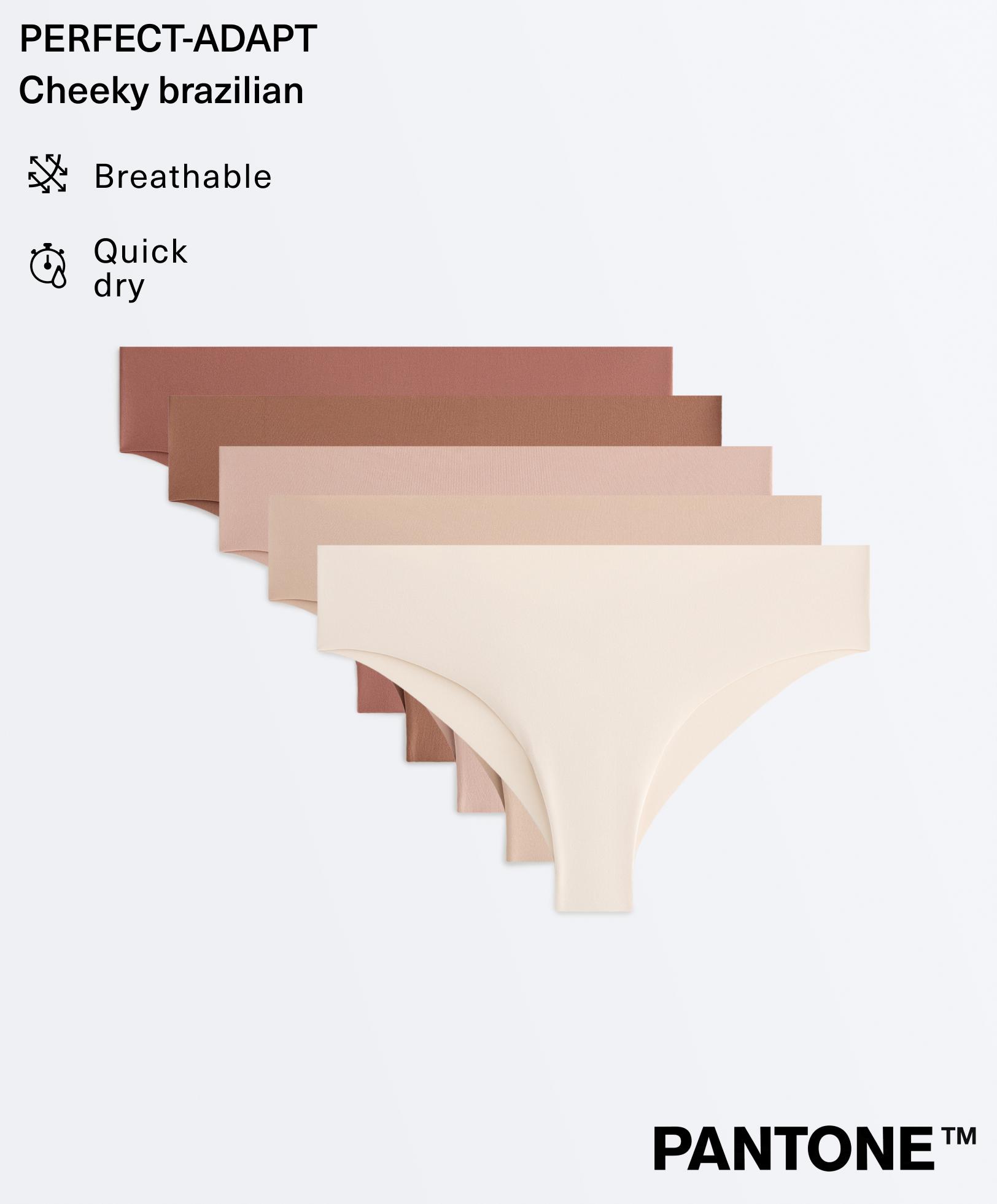 5 PANTONE™ polyamide blend invisible Brazilian briefs — BEIGE