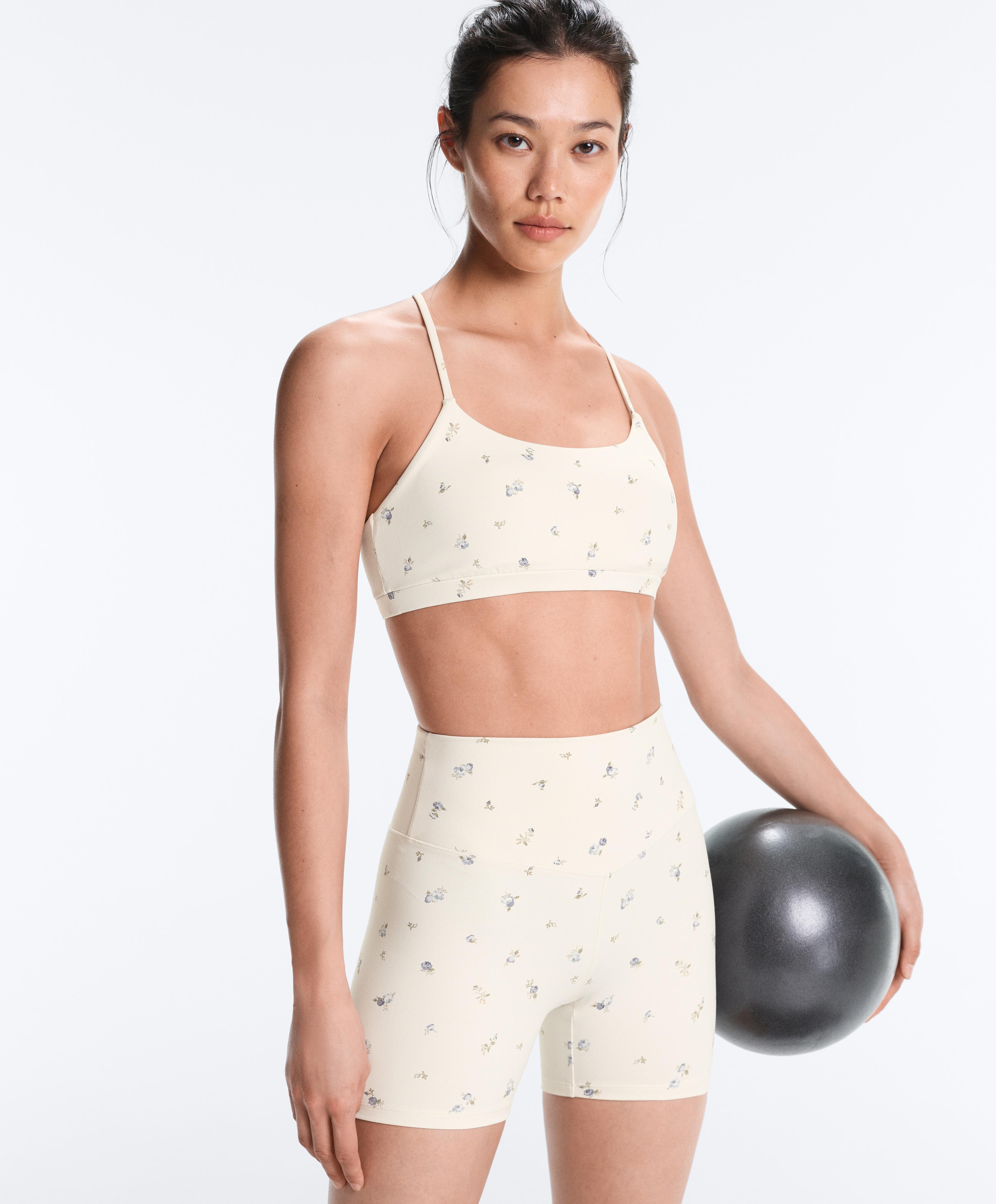 Evermove low-support floral sports bra — PALE ECRU