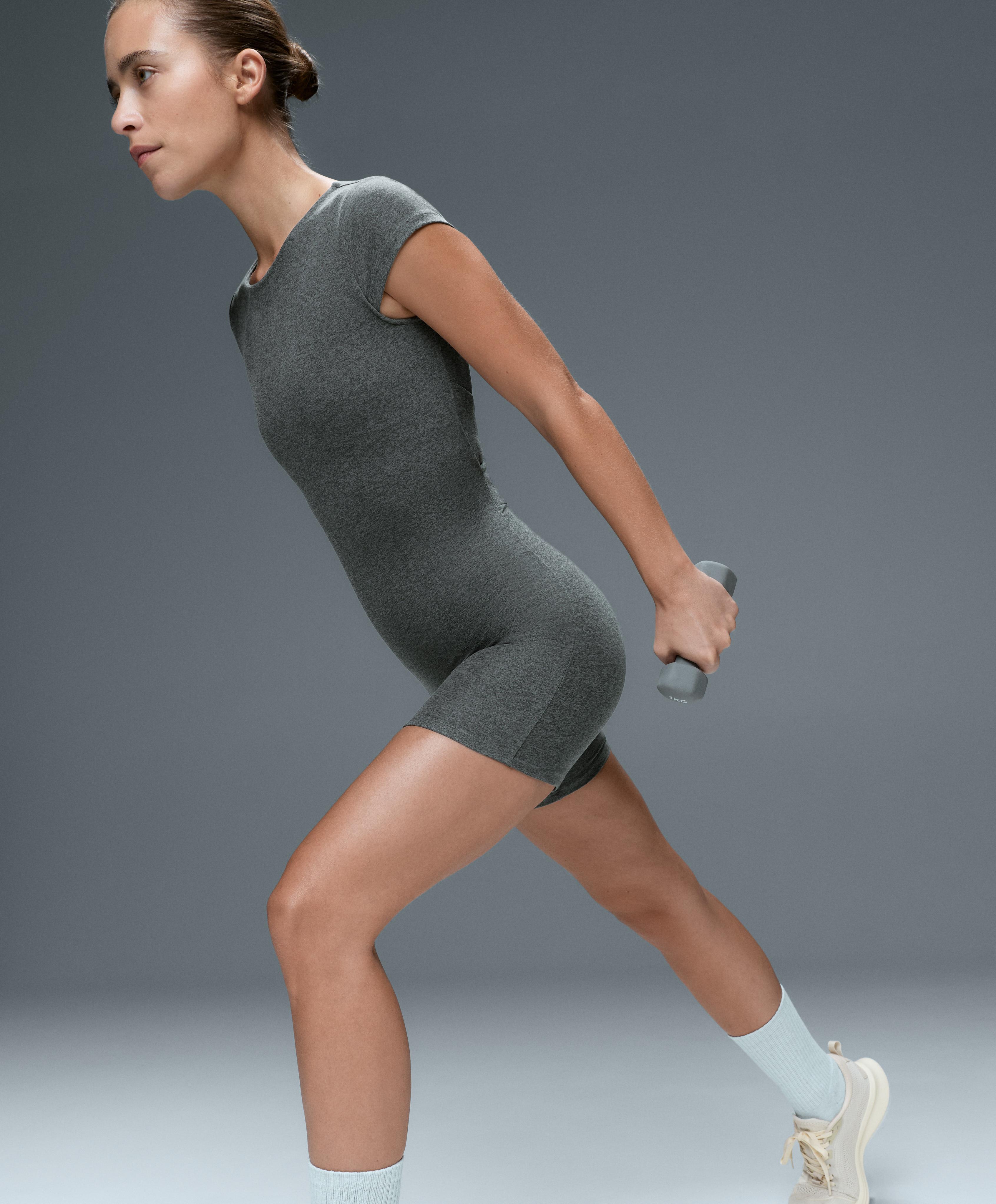 Comfortlux marl open-back short jumpsuit — DARK GREY MELANGE