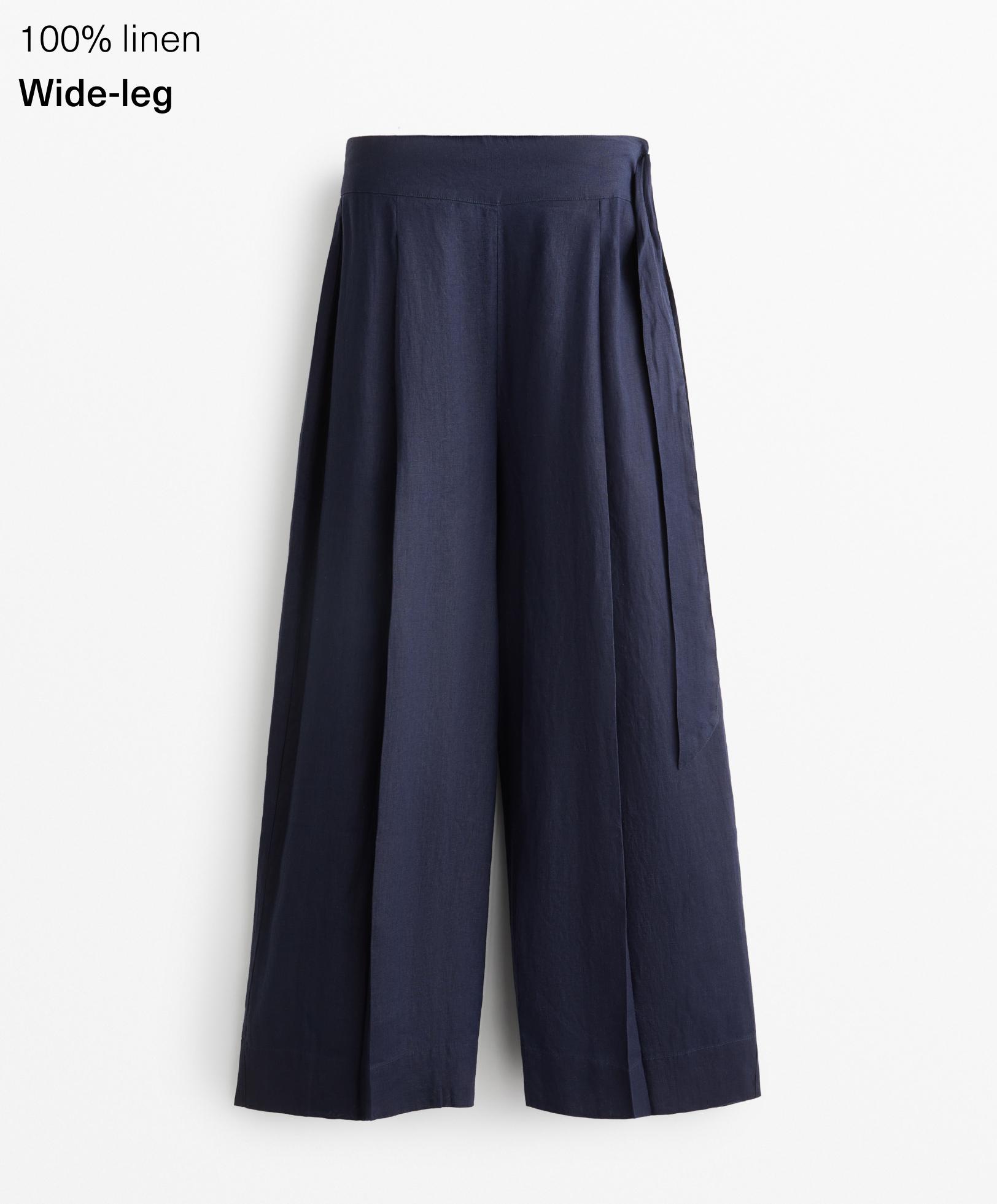 100% linen tie wide-leg trousers