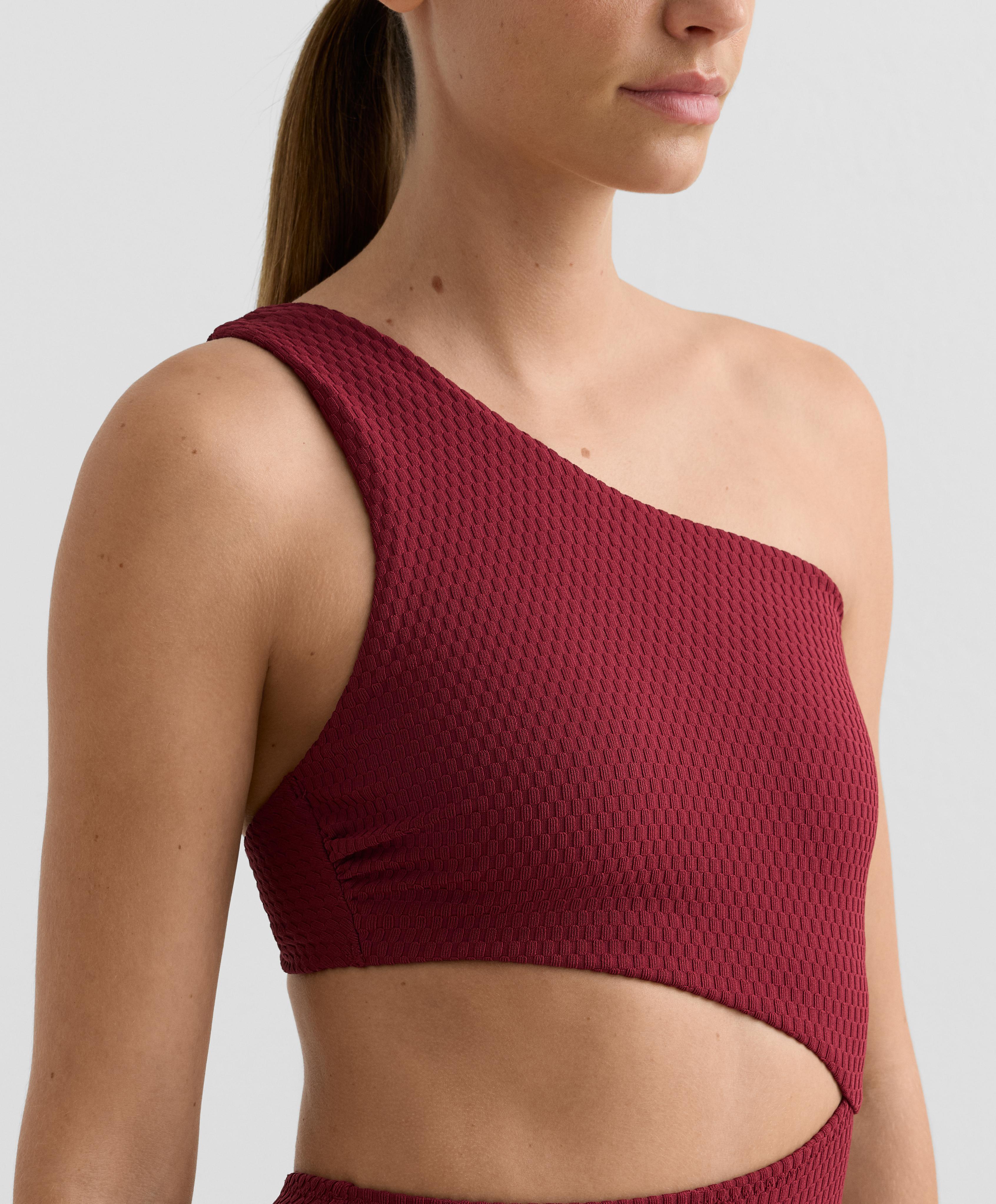 Mini check jacquard asymmetric trikini — PALE PLUM