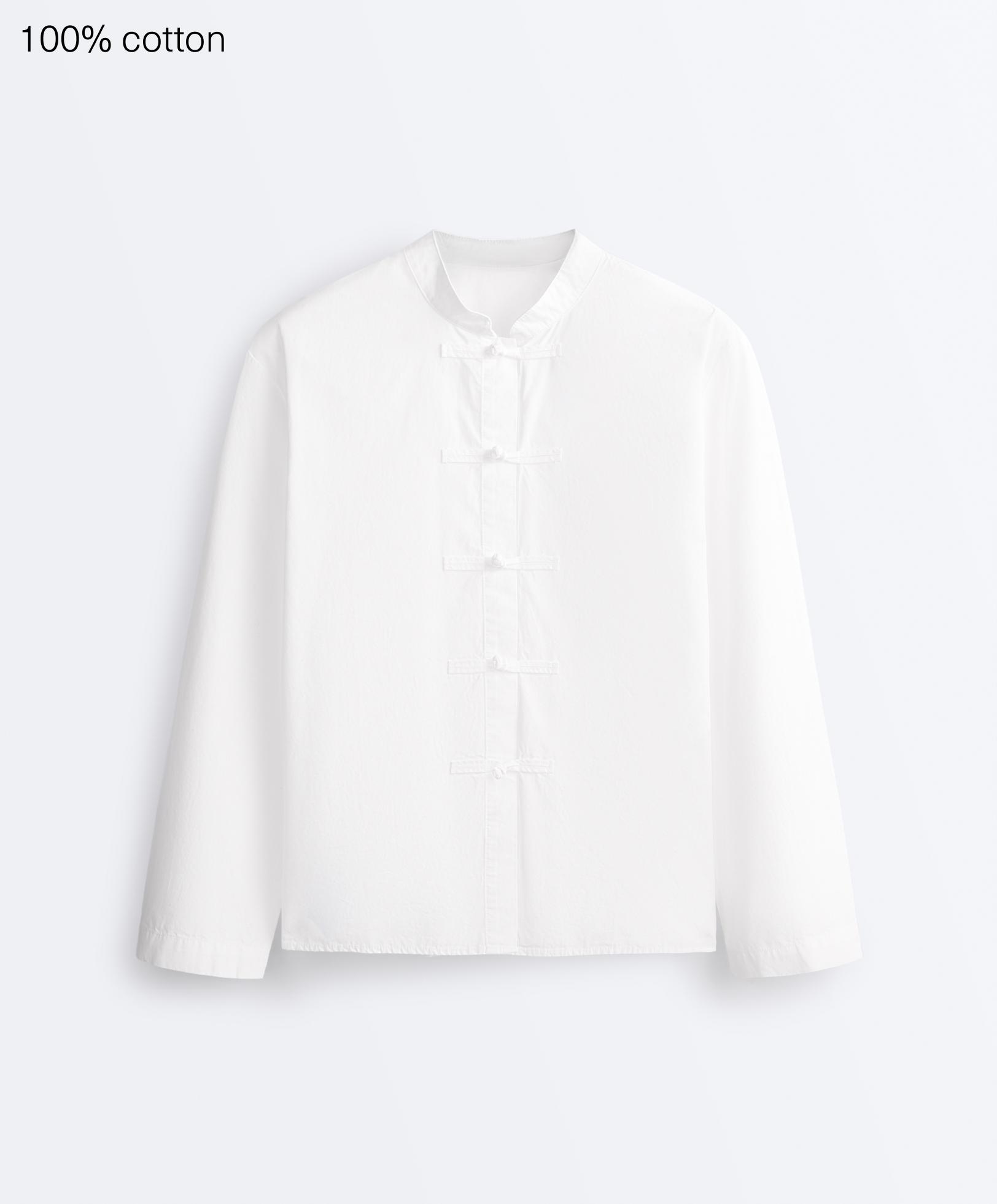 100% cotton stand-up collar shirt — WHITE