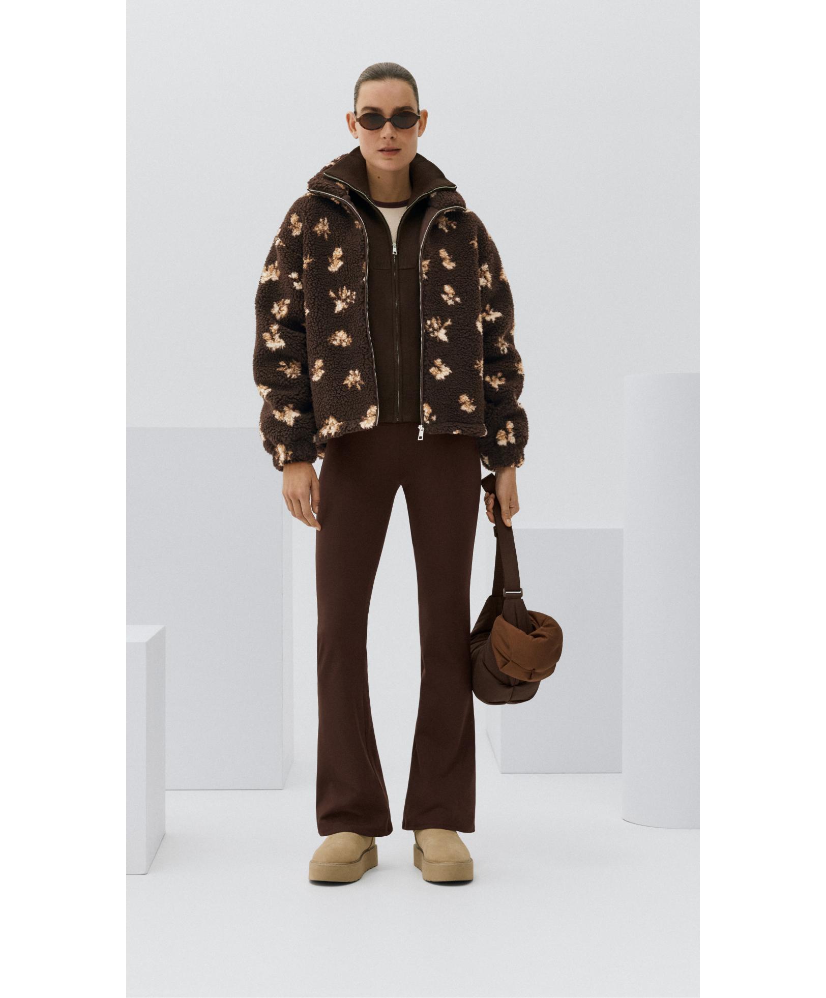 Faux-shearling floral print jacket — CLAY