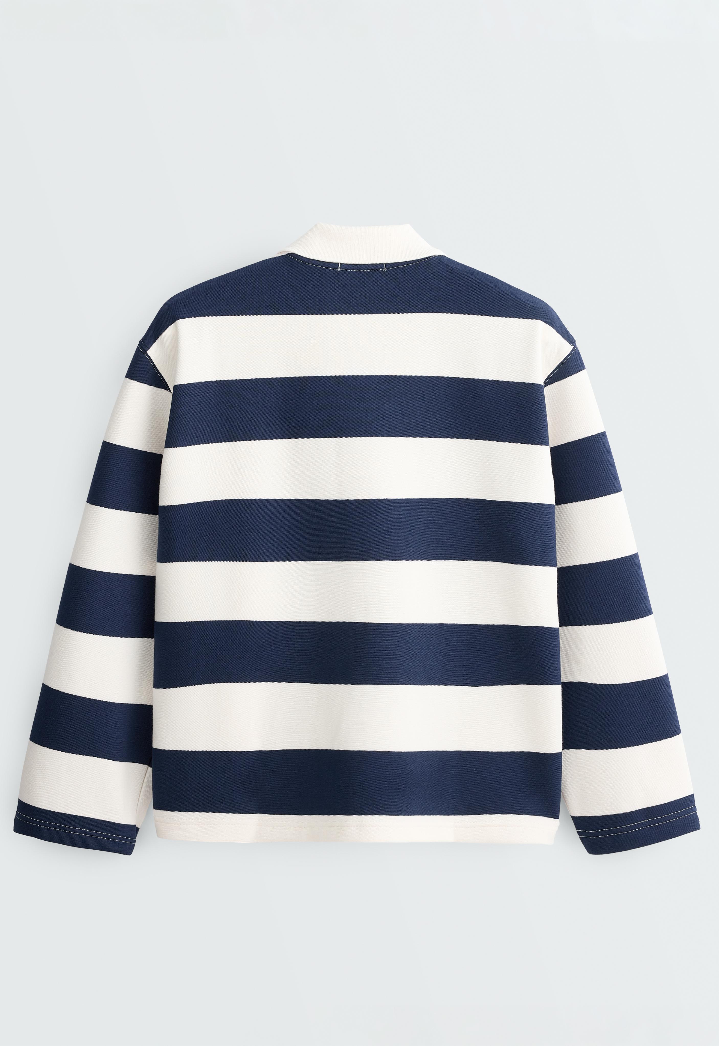 Striped jacquard cotton piqué polo shirt — NAVY BLUE