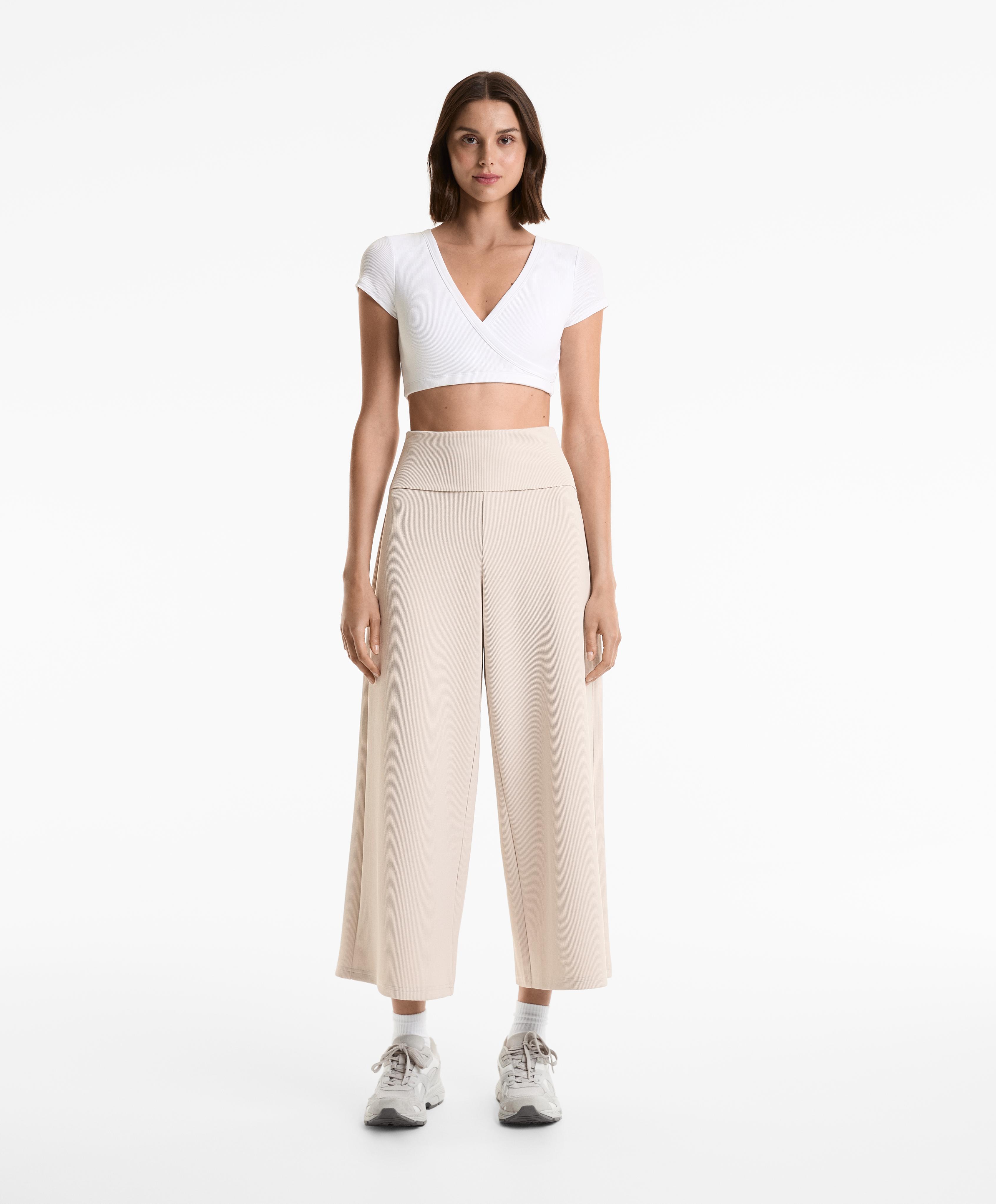Wide-leg rib trousers with turned waist 29% modal - Sale Wide-leg rib trousers with turned waist 29% modal - Sale