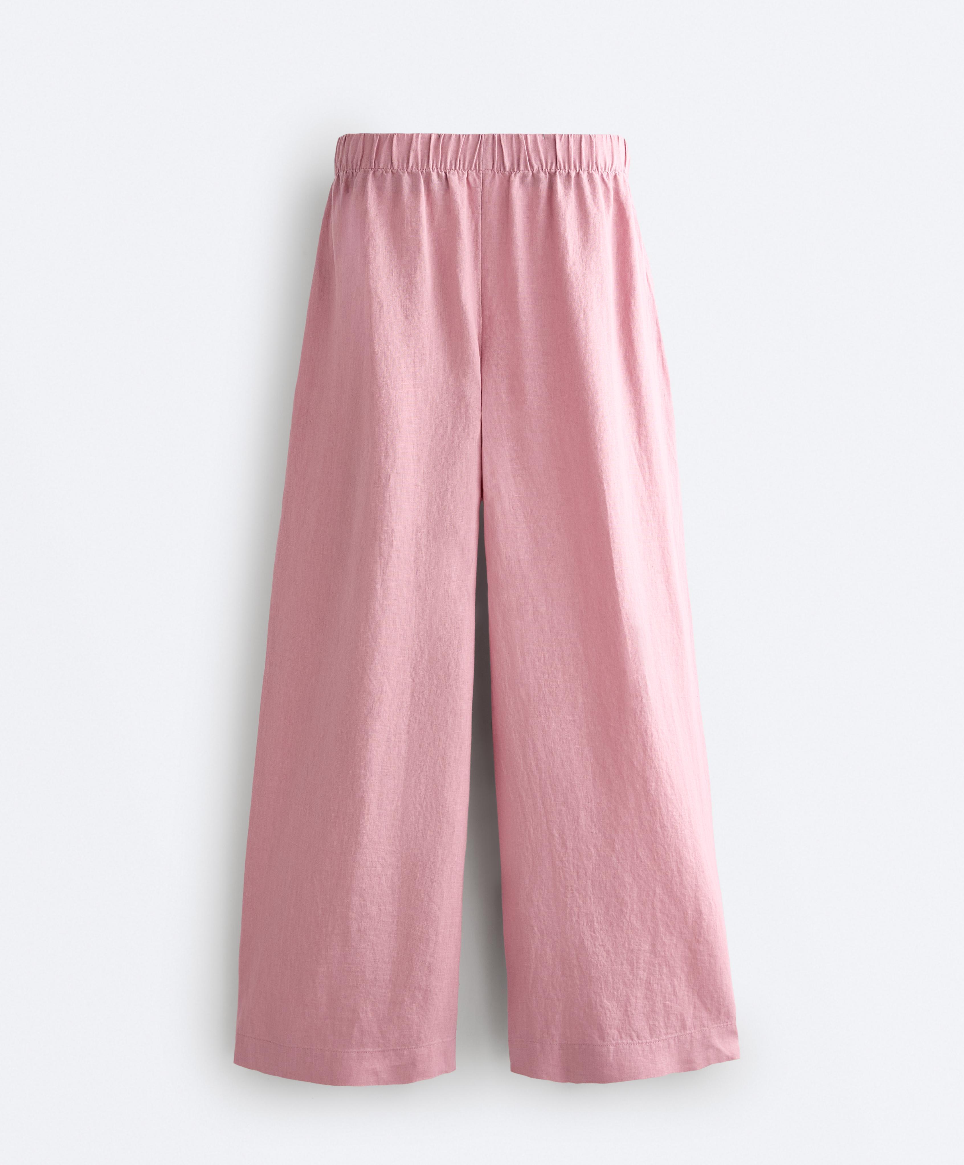 100% linen wide-leg trousers — MID-PINK