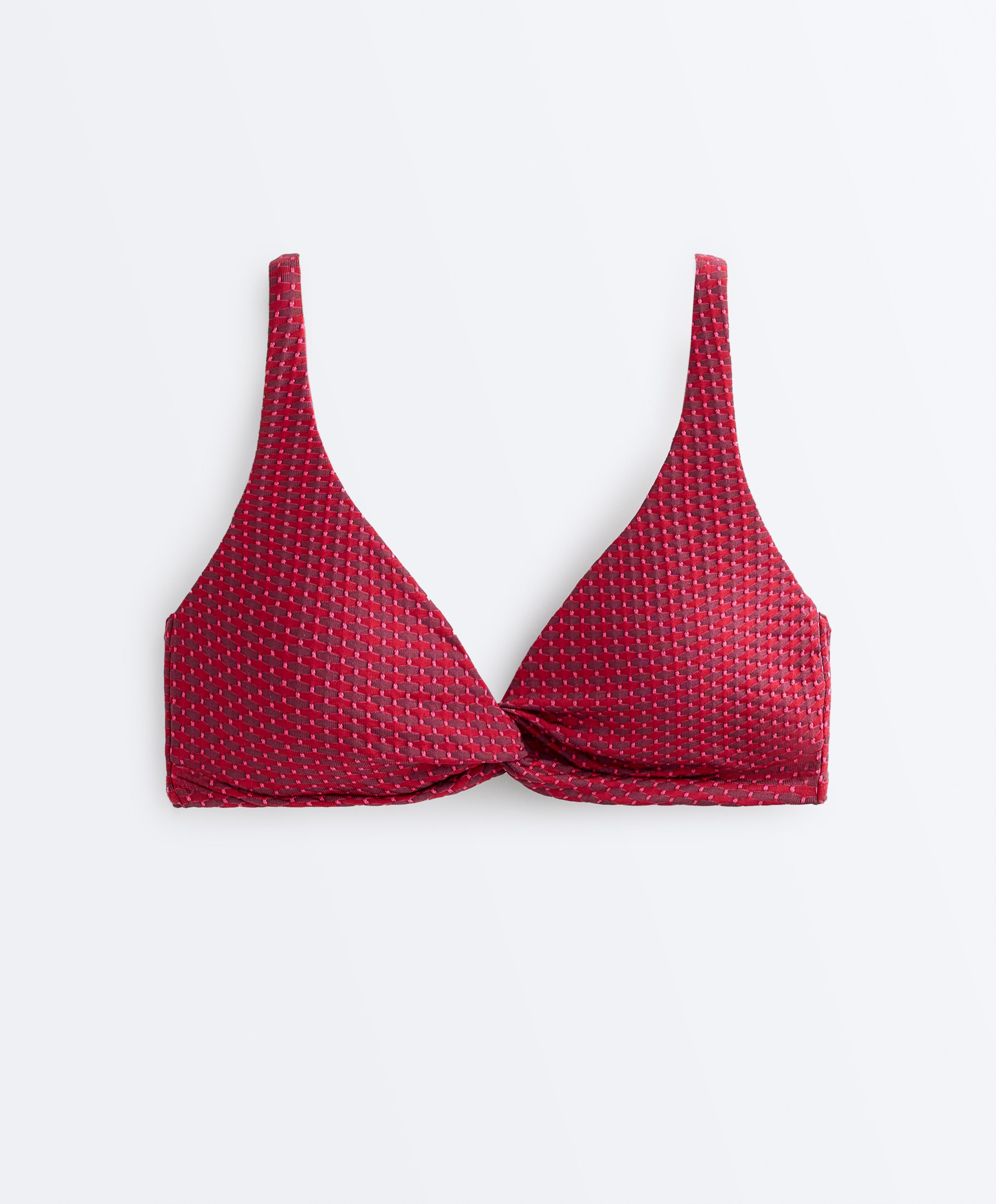 Geometric jacquard halter bikini top — FUCHSIA
