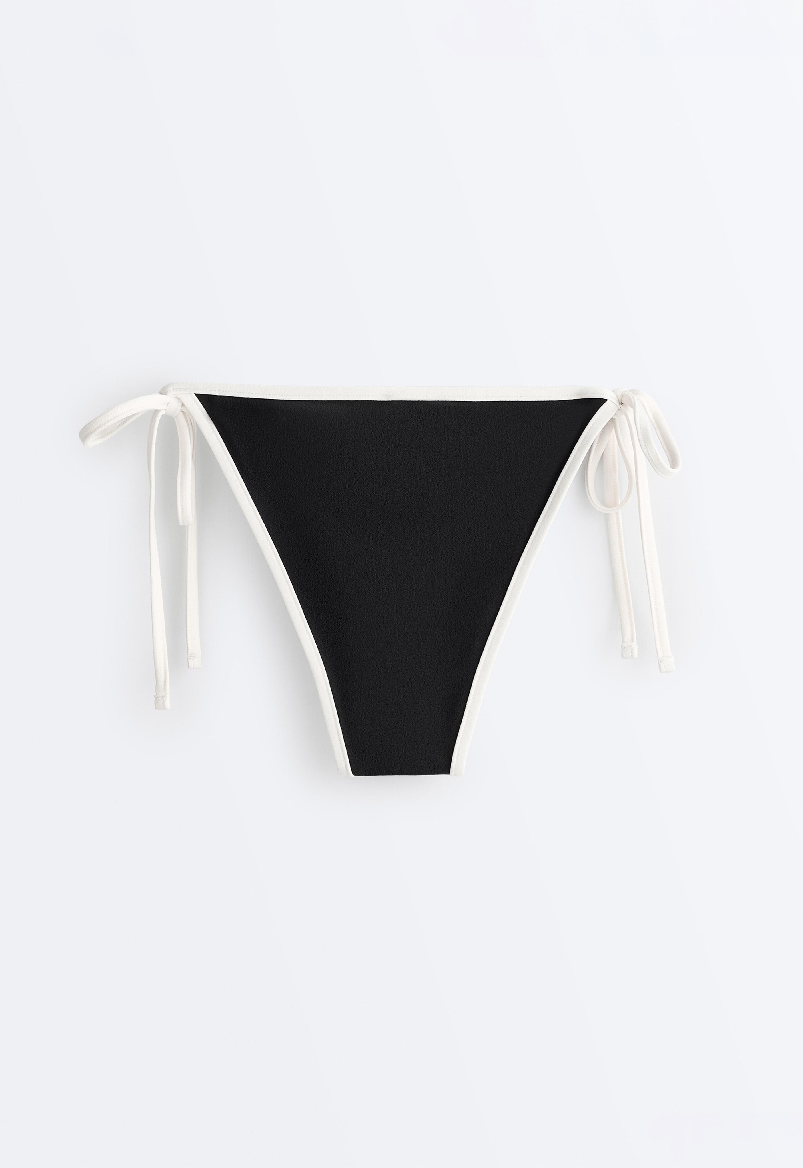 Contrast trim medium-coverage tie bikini briefs — BLACK
